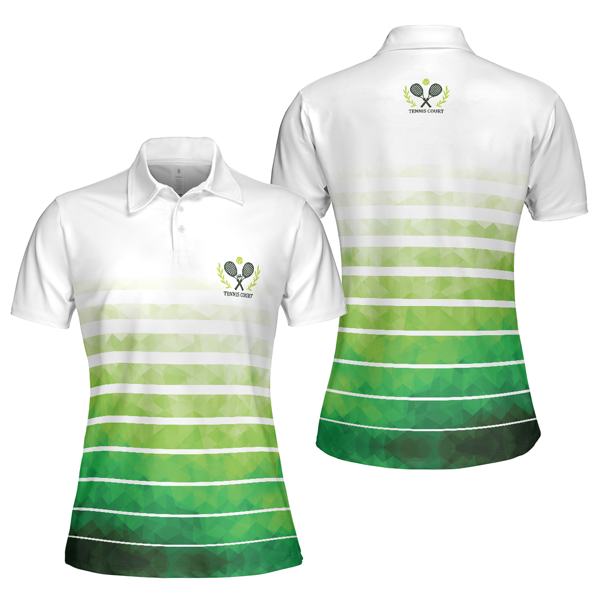 Tennis Women Polo Shirt, Abstract Green Geometric Tennis Short Sleeve Women Polo Shirt, Gift Ideas For The Golf And Tennis Lover