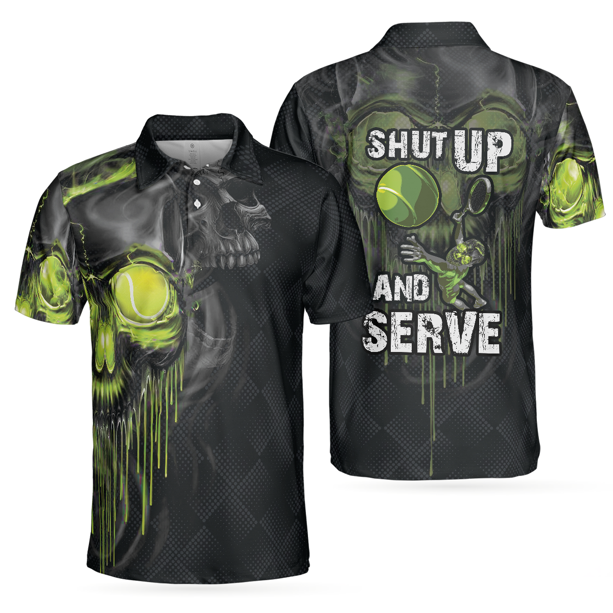 Skull Tennis Polo Shirt, Scary Skull Graphic Tennis Shirt For Tennis Lovers, Halloween Tennis Gift Idea - Perfect Gift For Men, Tennis Players