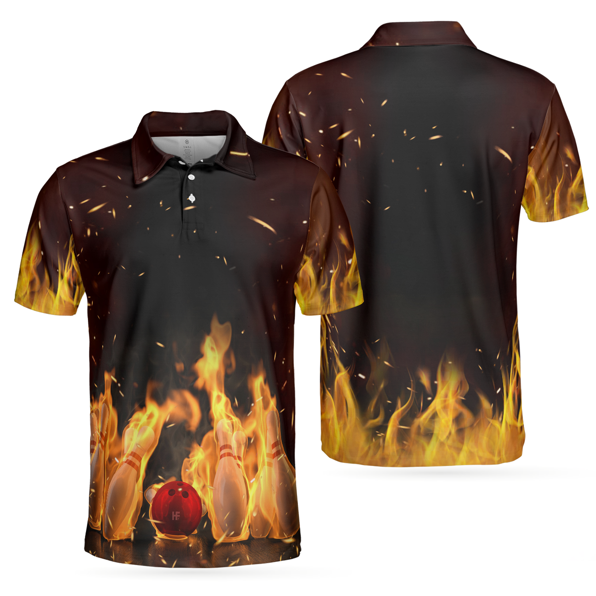 Bowling Men Polo Shirt - Bowling Pin With Fire Polo Shirt, Bowling Polo Shirt For Men - Perfect Gift For Friend, Family, Bowling Lovers