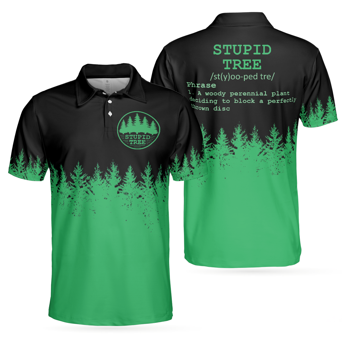 Stupid Tree Funny Definition Polo Shirt, Black And Green Pine Forest Polo Shirt For Men - Perfect Gift For Men, Golfers