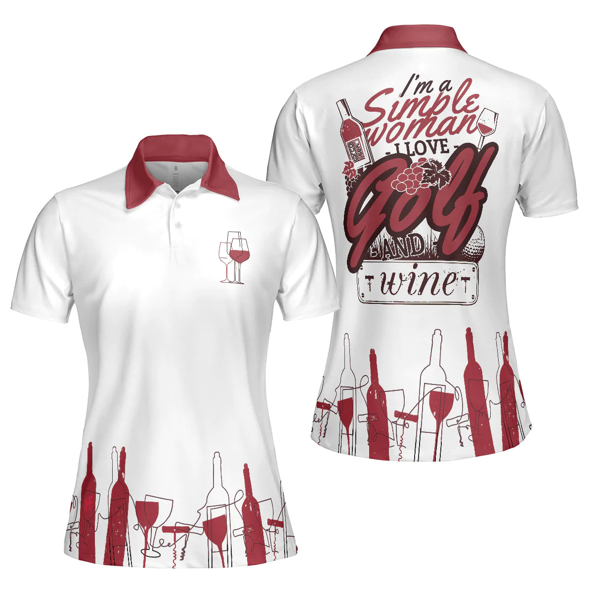 Wine Golf Women Polo Shirt, I'm A Simple Woman Short Sleeve Shirt For Ladies, Golf Gift For Wine Lovers