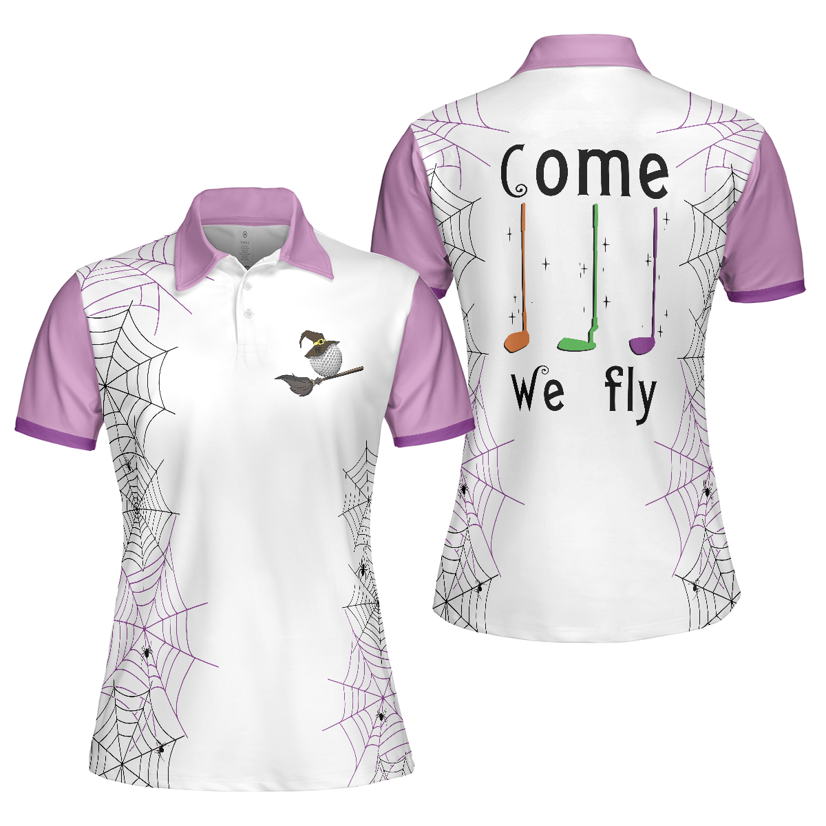 Women Polo Shirt, Come We Fly Golf Short Sleeve Women Polo Shirt, Witch Halloween Golf Shirt For Ladies