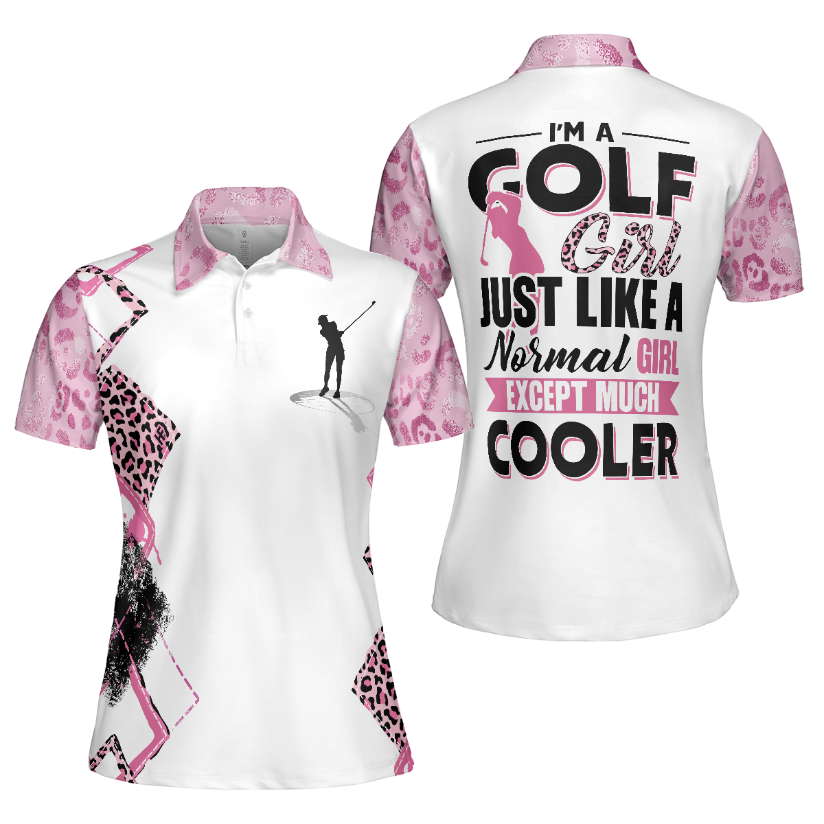 Golf Girls Are Cooler Leopard Pattern Short Sleeve Women Polo Shirt, Pink Argyle Pattern Golf Shirt For Ladies, Unique Female Golf Gift