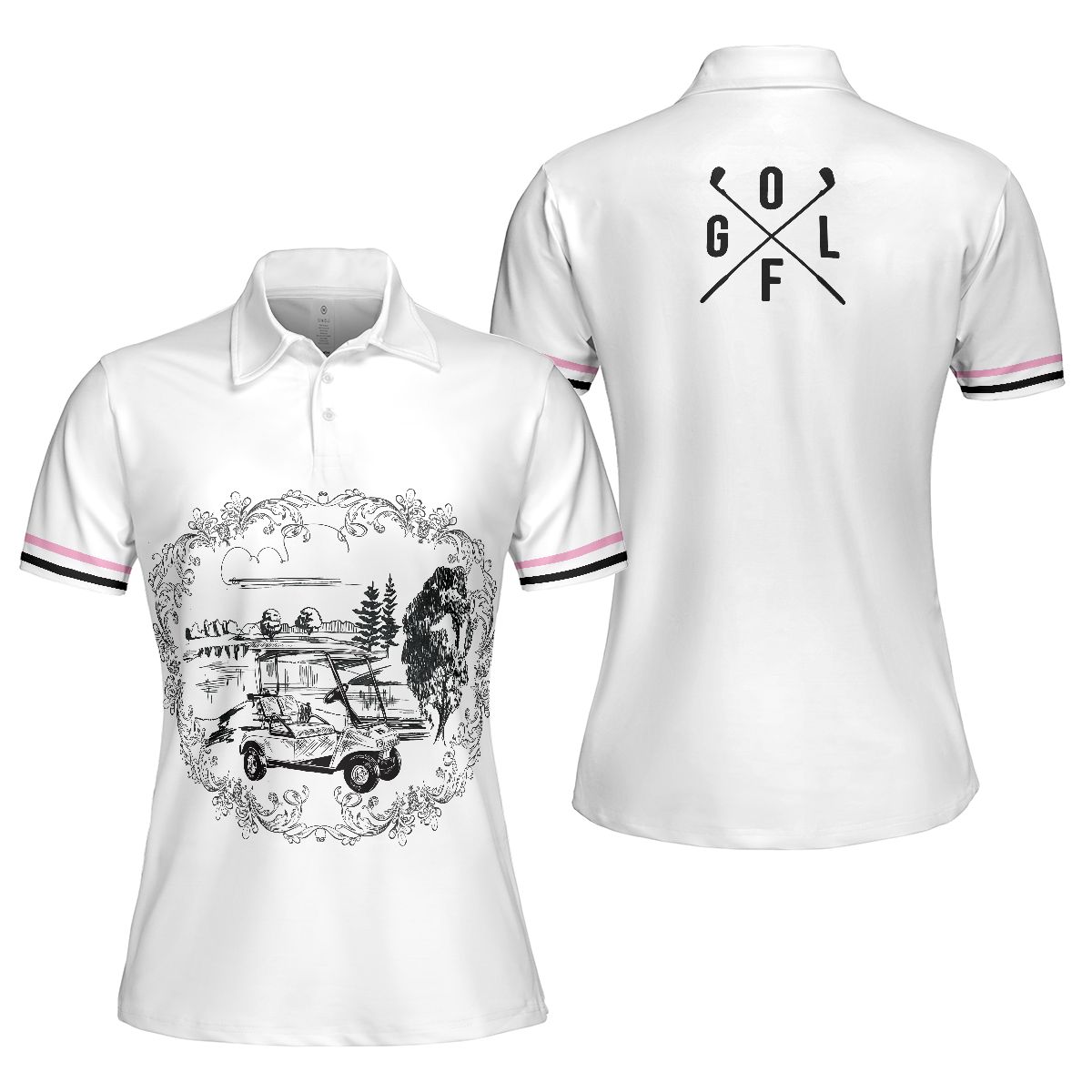 Golf Course Sketch Golf Short Sleeve Women Polo Shirt, Golf Shirt For Ladies, Gift For Female Golfers