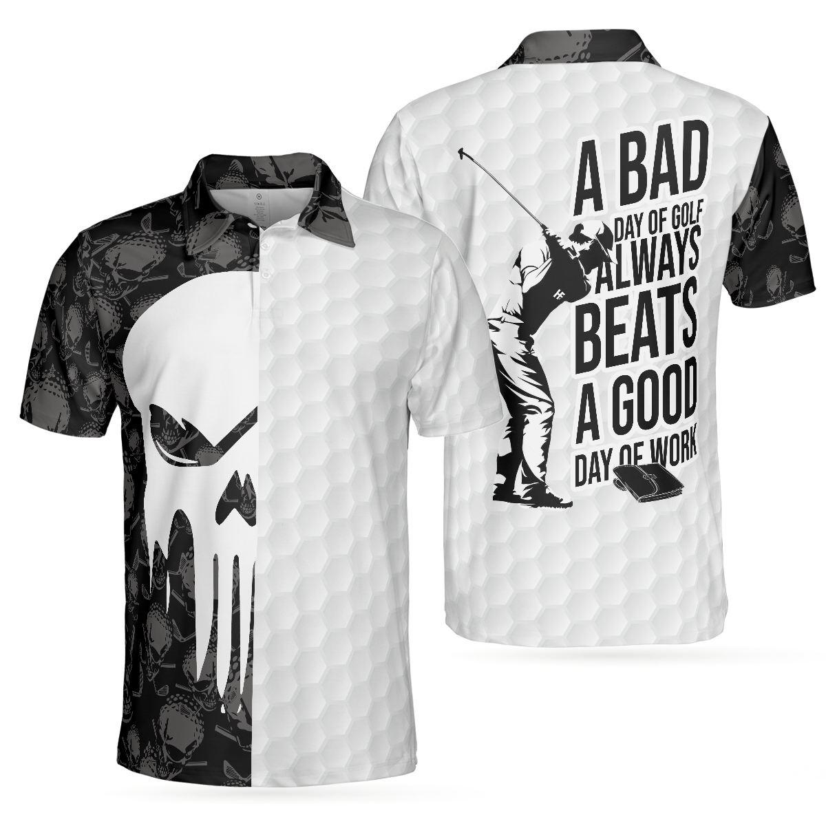 Men Polo Shirt - Bad Day Of Golf Polo Shirt, Black And White Skull Flag Polo Shirt - Gift For Golfer - Funny Golf Shirt For Men