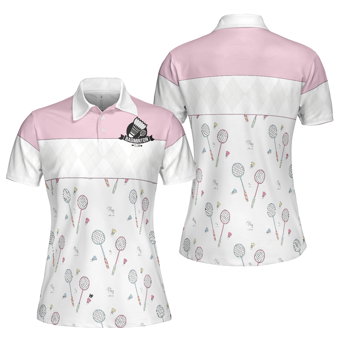 Badminton Short Sleeve Women Polo Shirt, White And Pink Badminton Shirt For Women - Perfect Gift For Women, Ladies