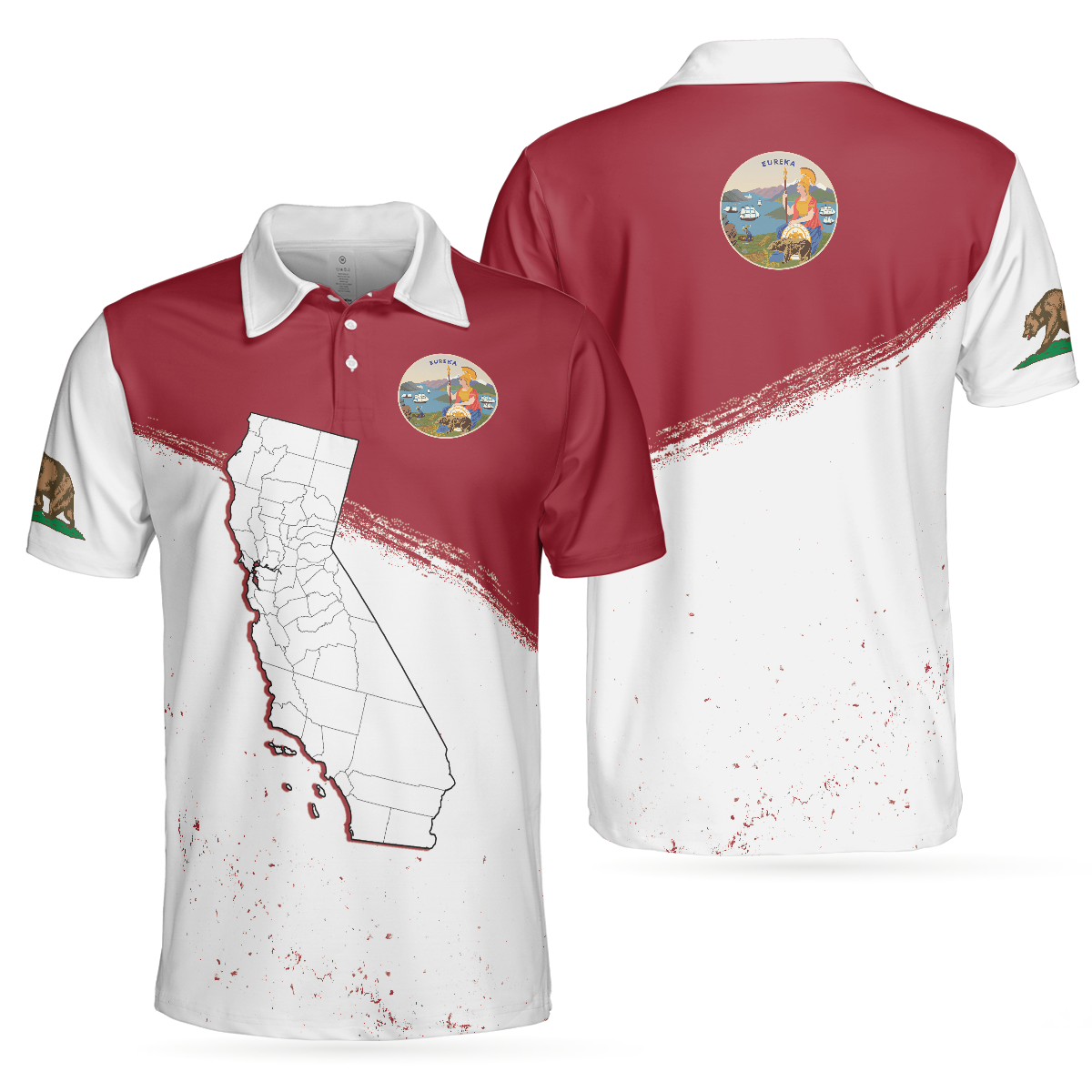 California Flag & Map Short Sleeve Polo Shirt, Eureka Patriotic Polo Shirt, Best Golf Shirt For Men - Gift For Golfers