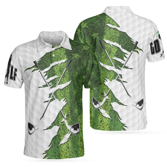 Green American Flag Men Polo Shirt, Golf Ripped Clubs & Course American Golfer Polo Shirt, Patriotic Golf Shirt For Men