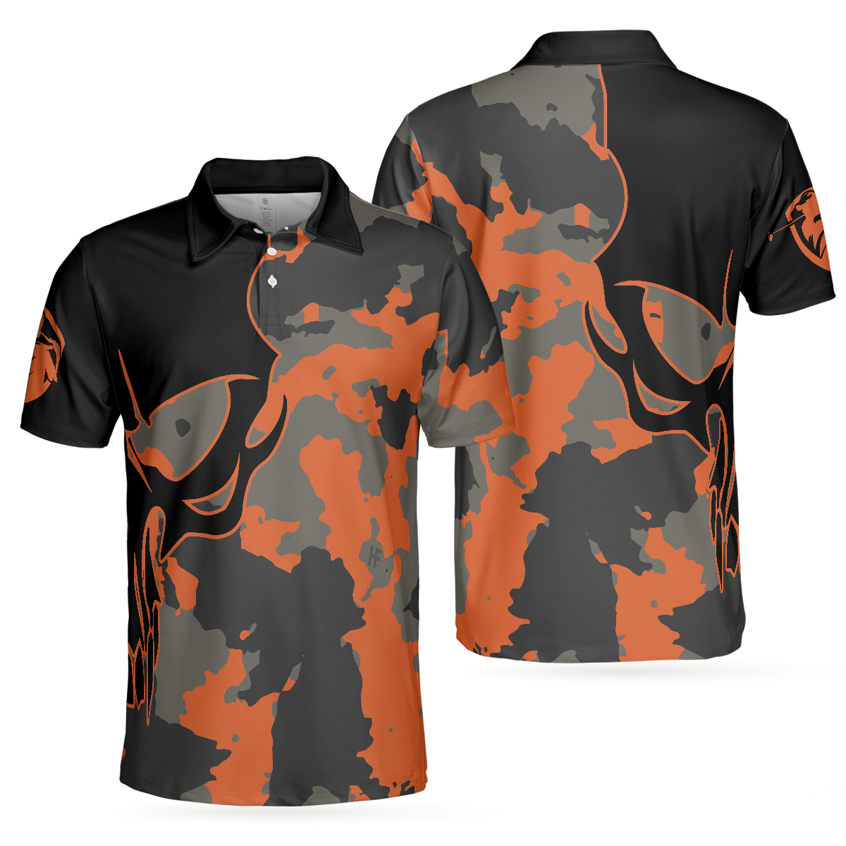 Skull Orange Camouflage Golf Polo Shirt, Streetwear Camo Golf Shirt For Men, Best Polo Shirt For Golfers - Perfect Gift For Men