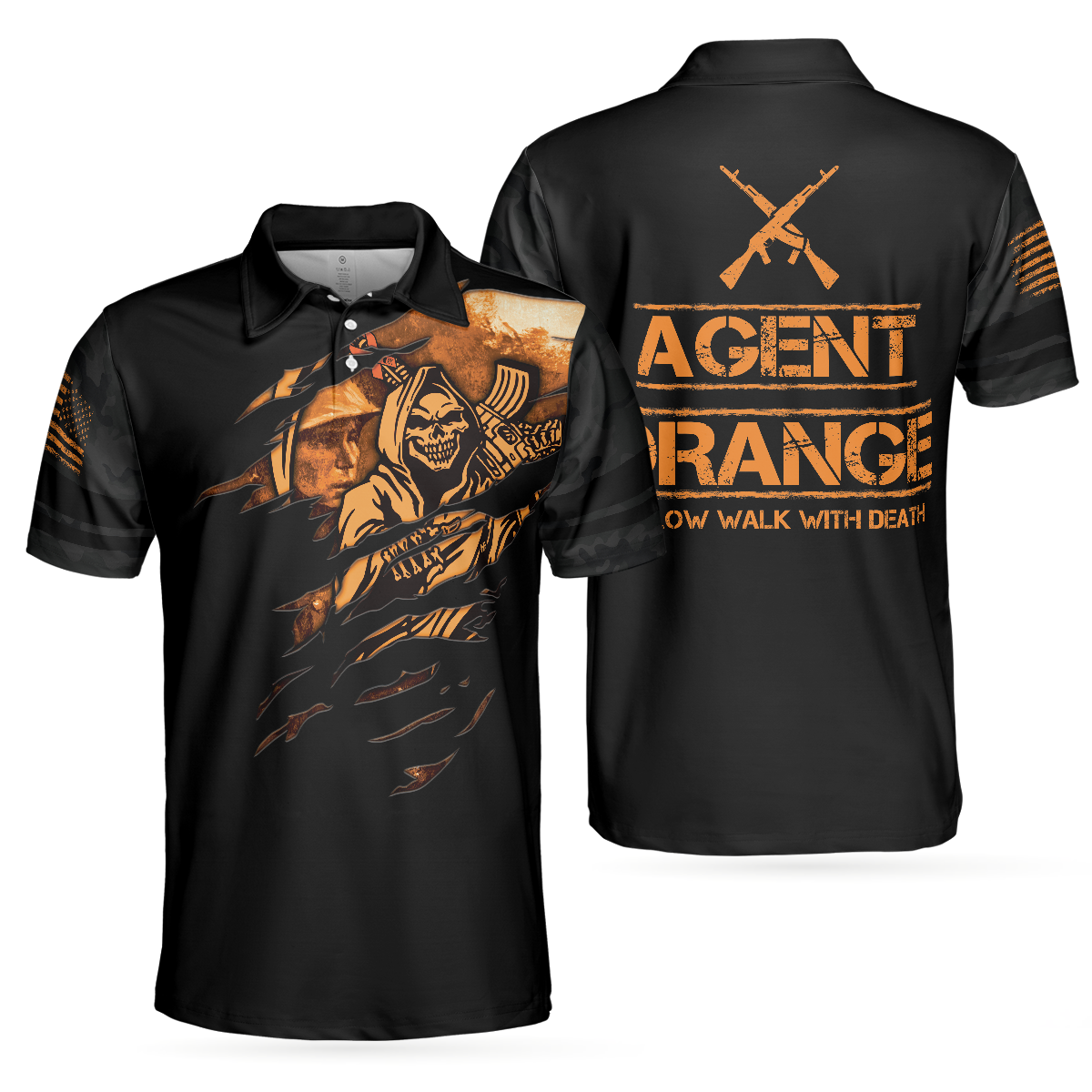 Agent Orange Dioxin A Slow Walk With Death Men Polo Shirt, Black Reaper American Flag Polo Shirt For Men, Gift For Golfers