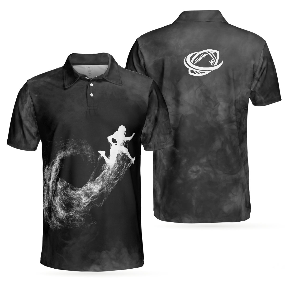 American Football On Smoke Black Theme Background Men Polo Shirt, Smoke Football Player Polo Shirt, Best Football Shirt For Men, Gift For American Football Lovers