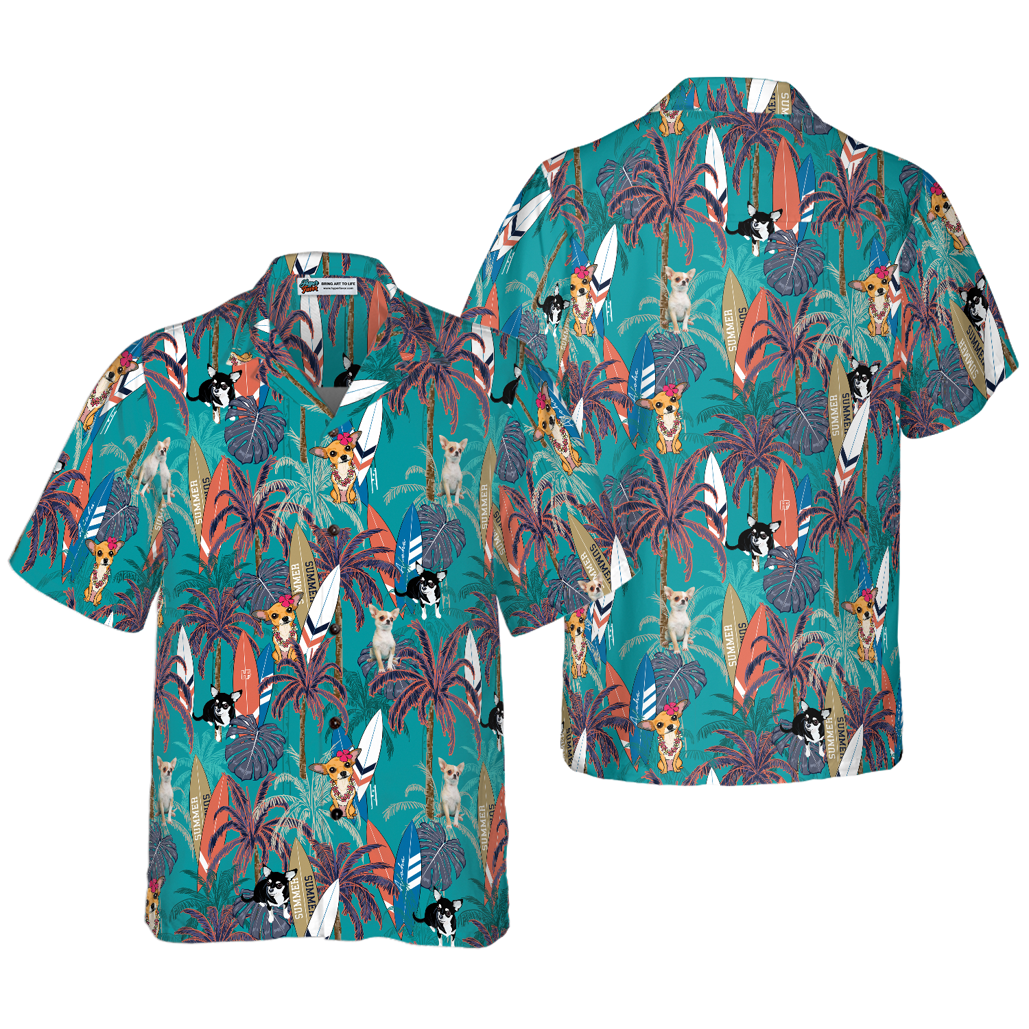 Chihuahua Surfboard And Palm Tree Hawaiian Shirt, Best Gift For Chihuahua Lover, Husband, Wife, Boyfriend, Girlfriend, Friend, Family