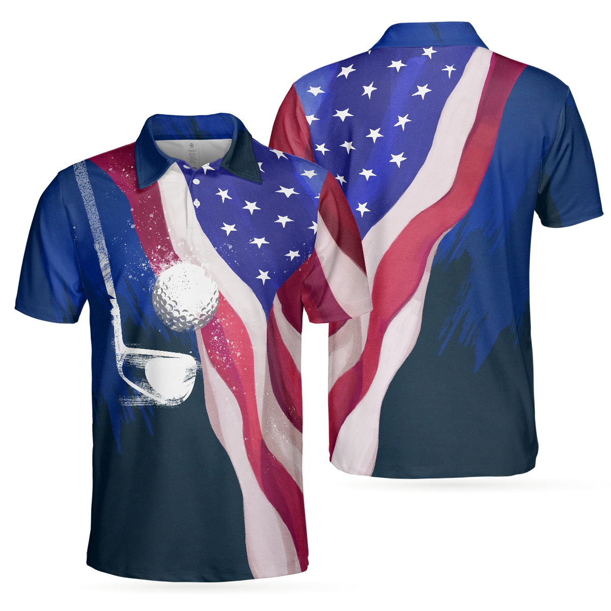 Golf Men Polo Shirt, Watercolor American Flag Short Sleeve Men Polo Shirt - Perfect Gift For Men, Golfers