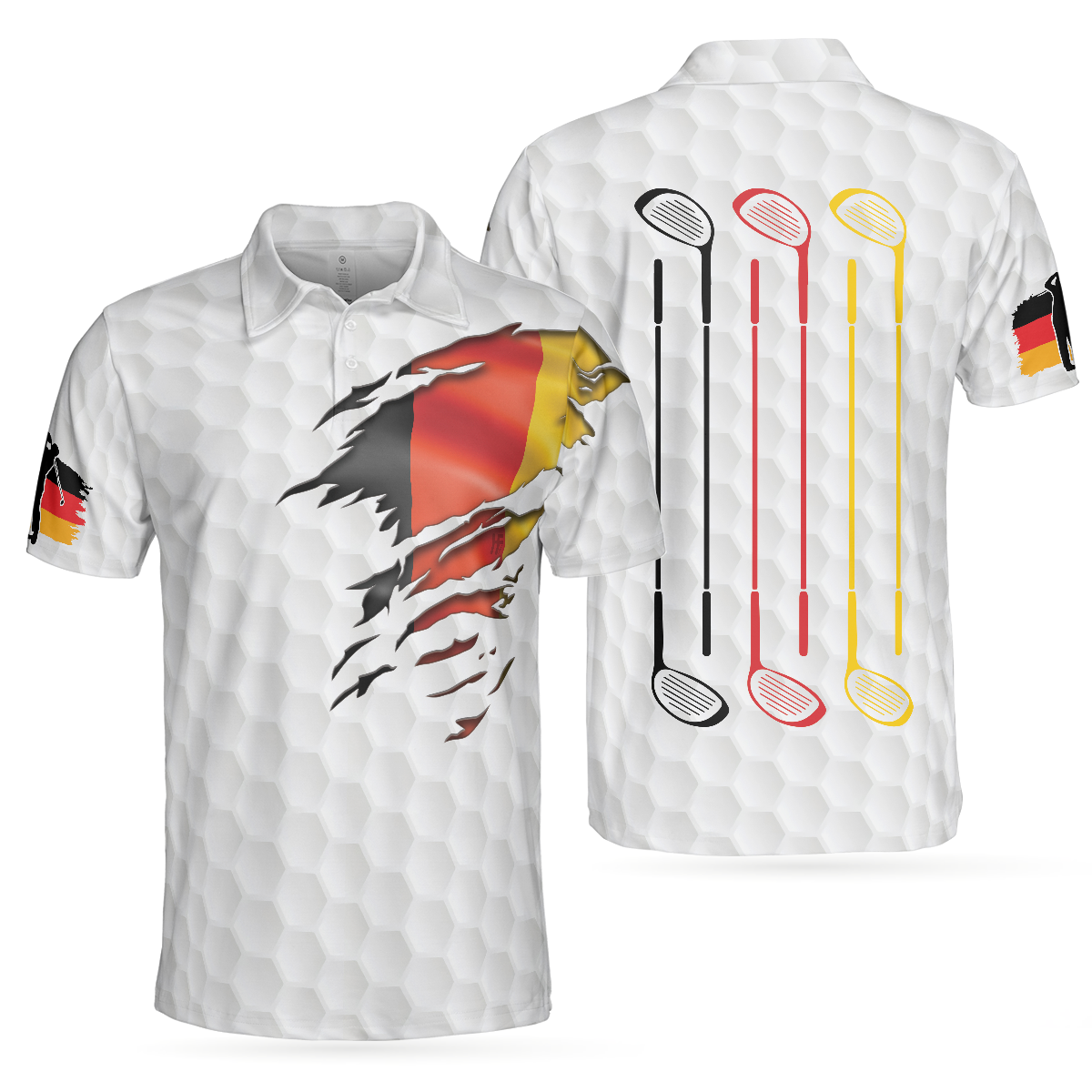 Golf German Flag Men Polo Shirt, White Golf Pattern Polo Shirt, Germany Golf Shirt For Men, Gift For Golfers