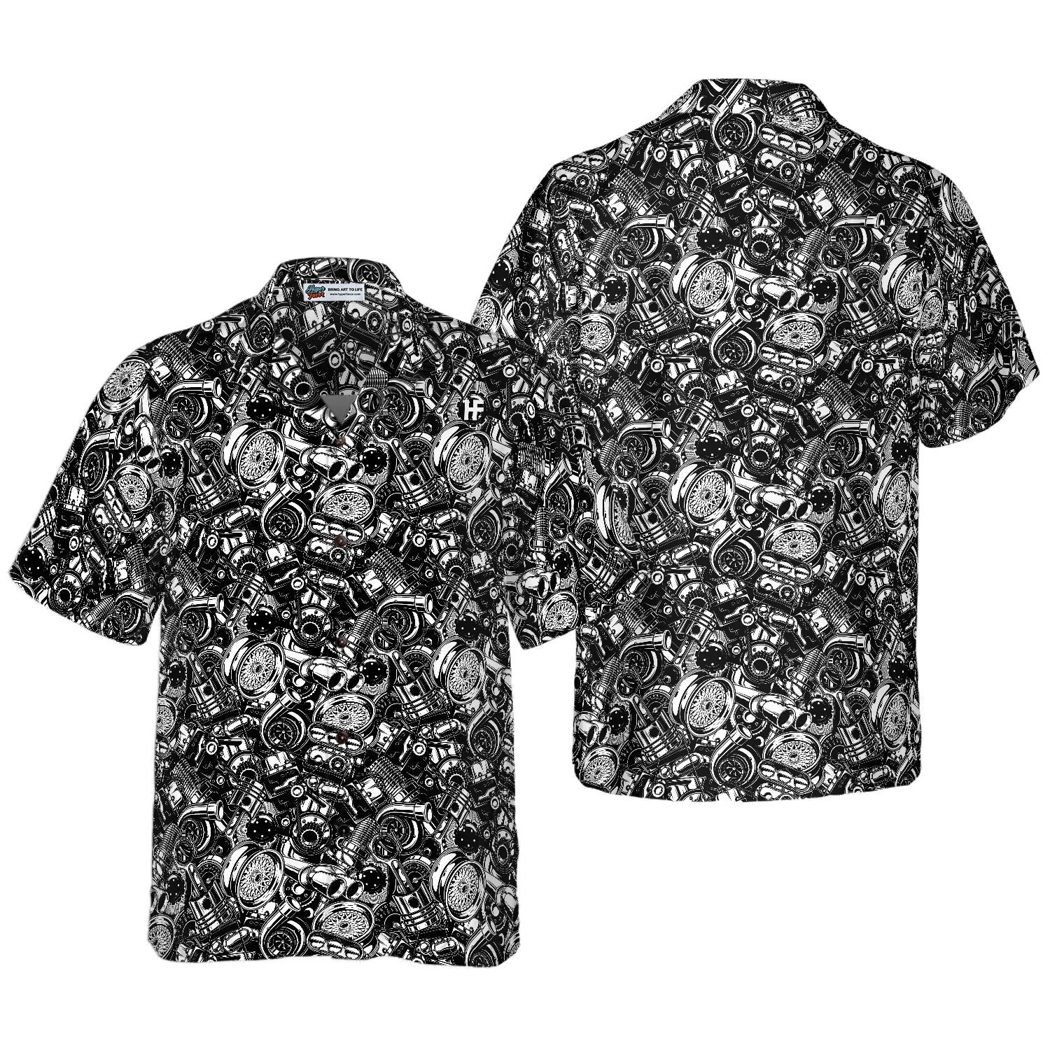 Auto Mechanic Seamless Pattern Hawaiian Shirt, Black Aloha Shirt For Men, Best Gift For Mechanic, Summer, Husband, Boyfriend