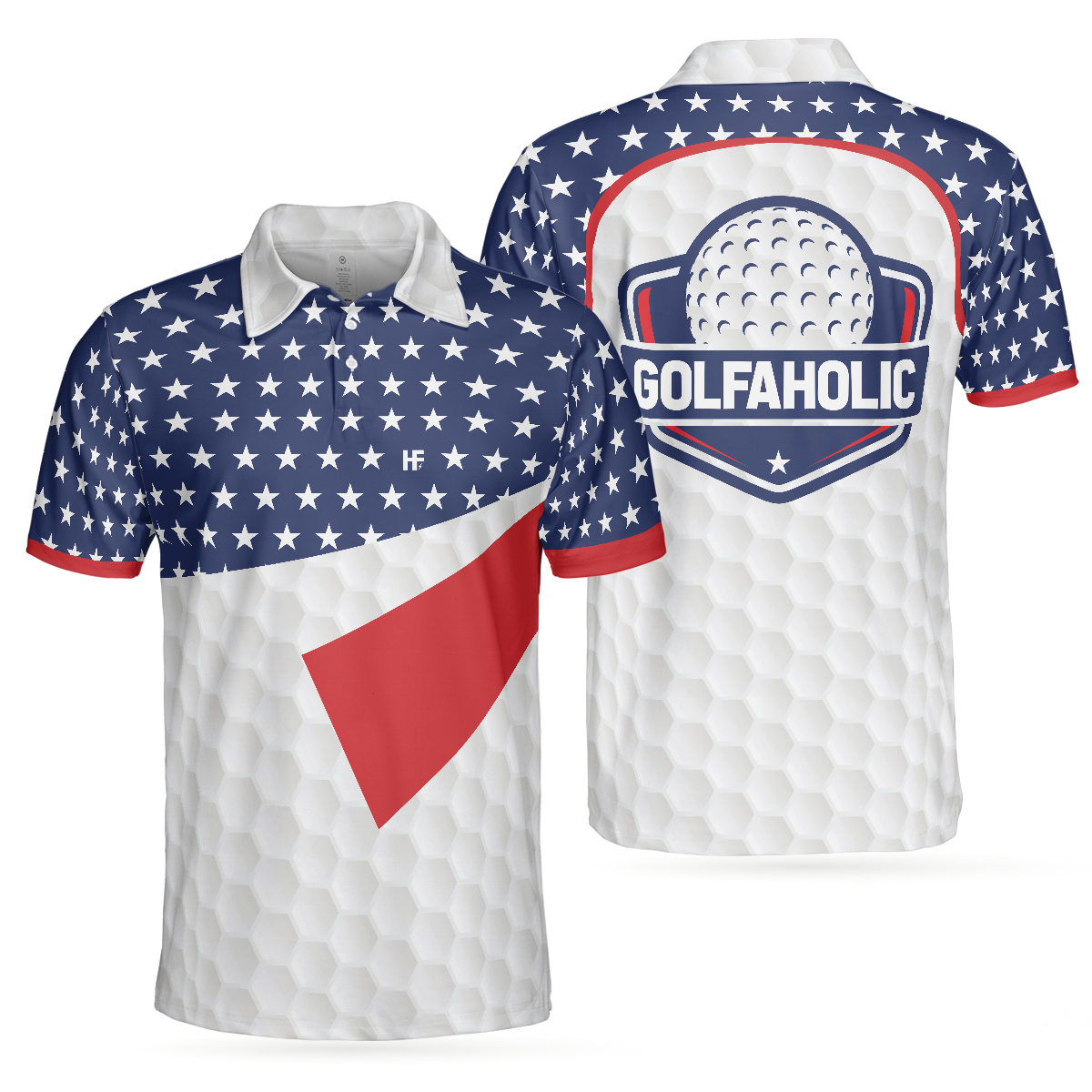 American Flag Golf Texture Short Sleeve Golf Men Polo Shirt, Golfaholic Polo Shirt, Patriotic Golf Shirt For Men, Gift For Golfers