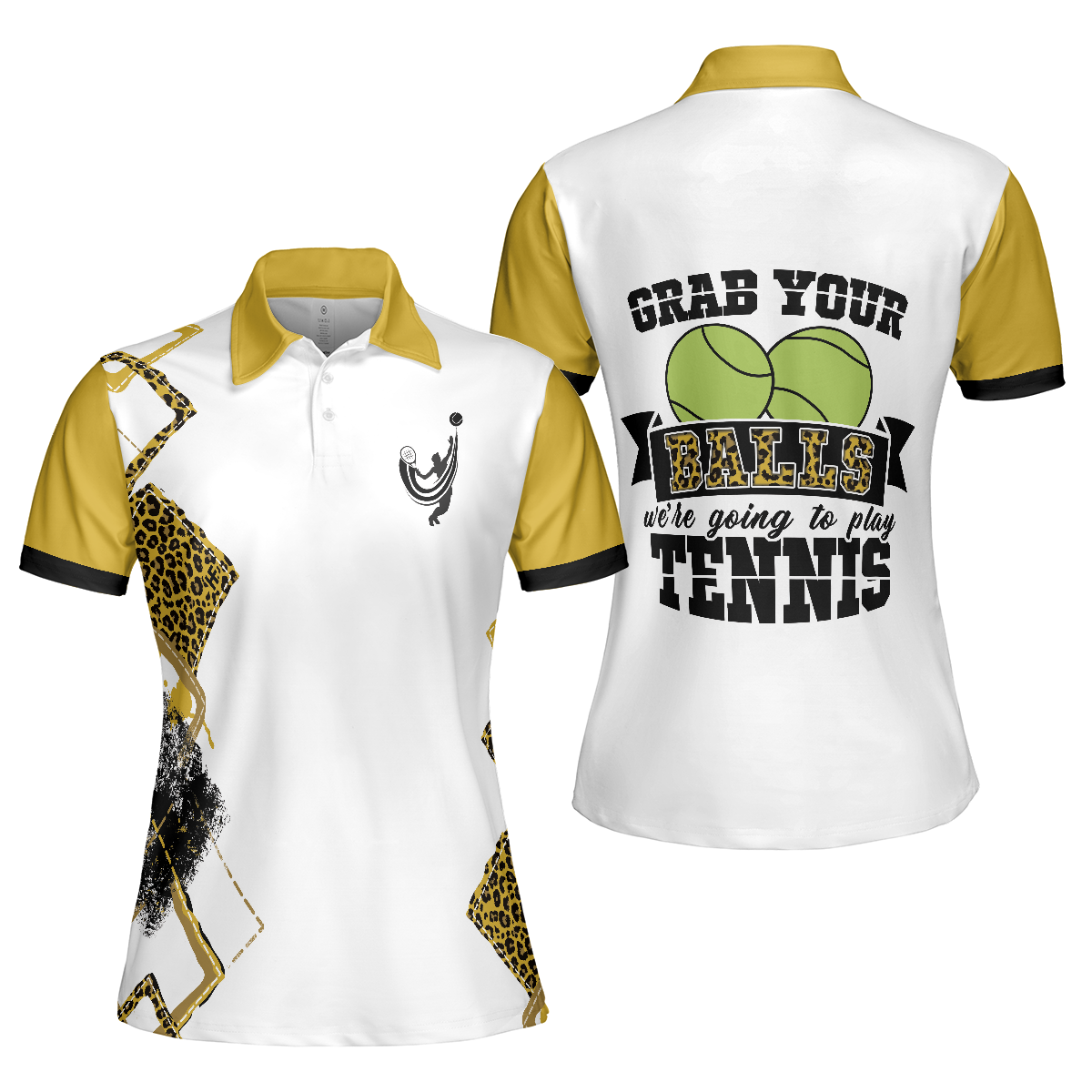 White And Yellow Tennis Women Polo Shirt, Grab Your Balls We're Going To Play Tennis Short Sleeve Polo Shirt For Ladies, Gift For Tennis Lovers