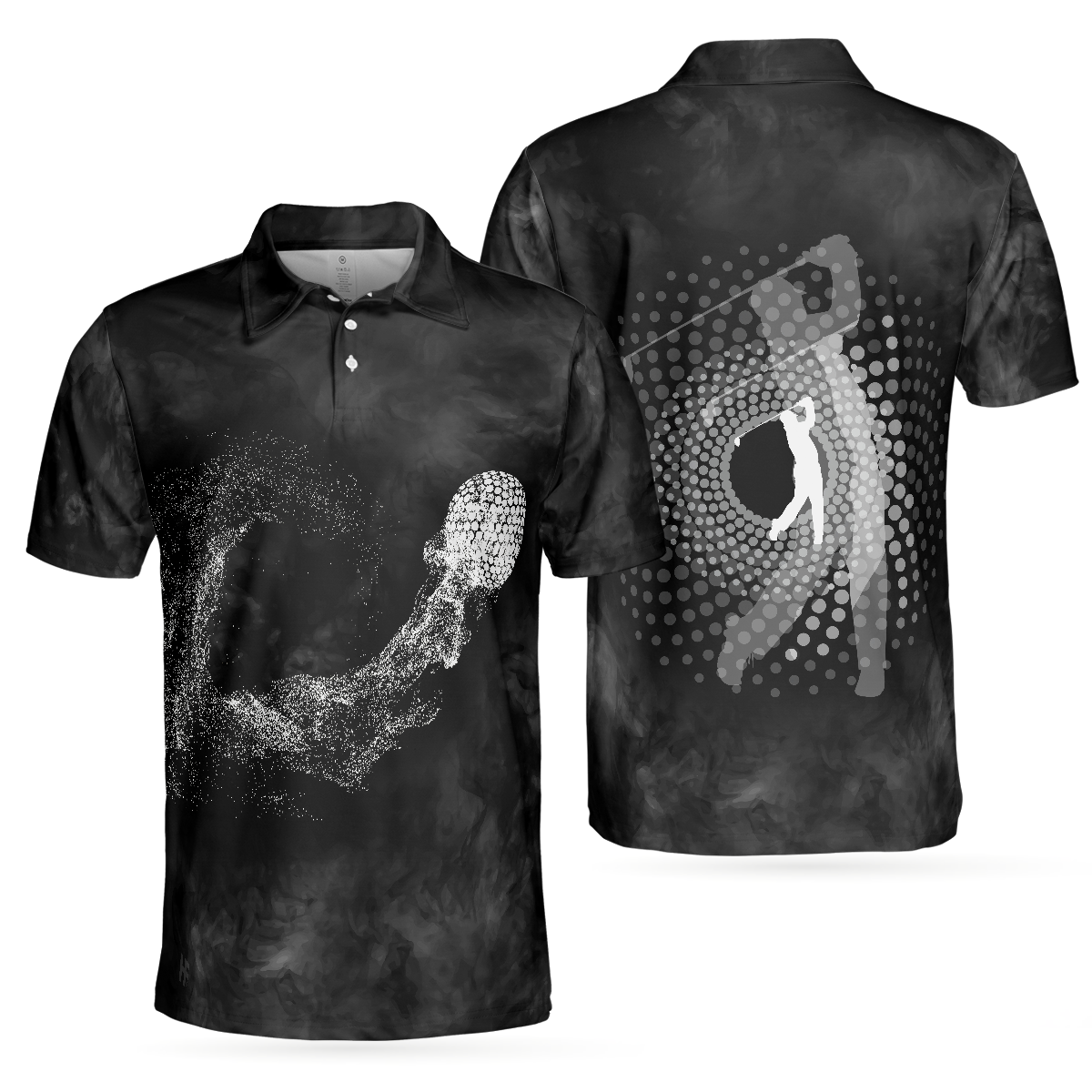 Classic Golf Ball On Smoke Background Polo Shirt, Geometric Circle Dot Graphic Polo Shirt, Best Golf Shirt For Men