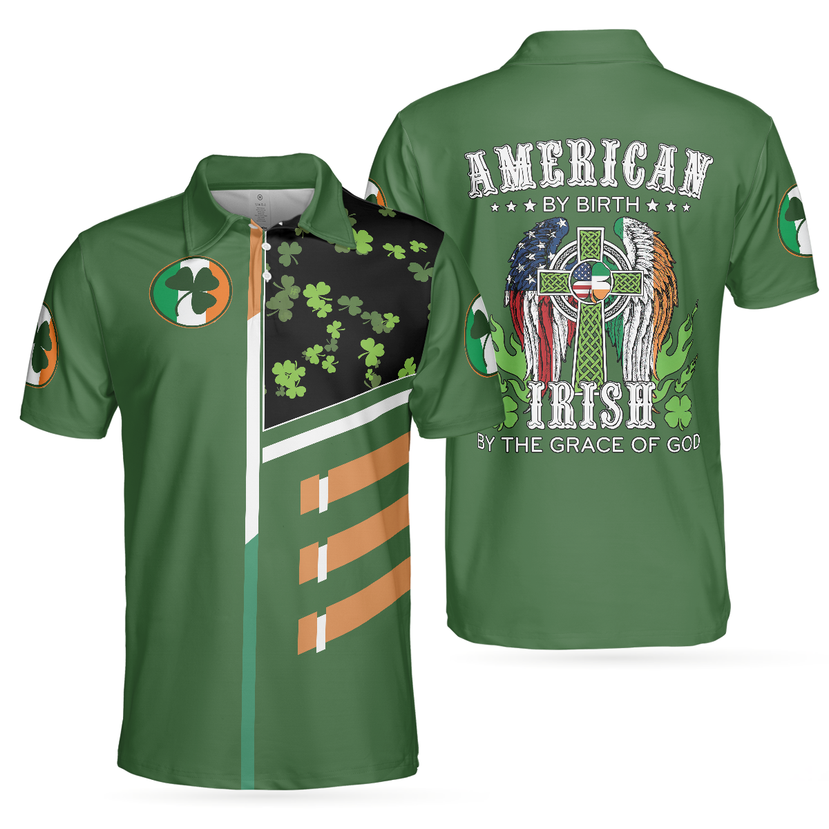 Green Saint Patrick Men Polo Shirt, American By Birth Irish Shirt For American Irish, Jesus Polo Shirt, Best Christian Shirt For Men, Golfers