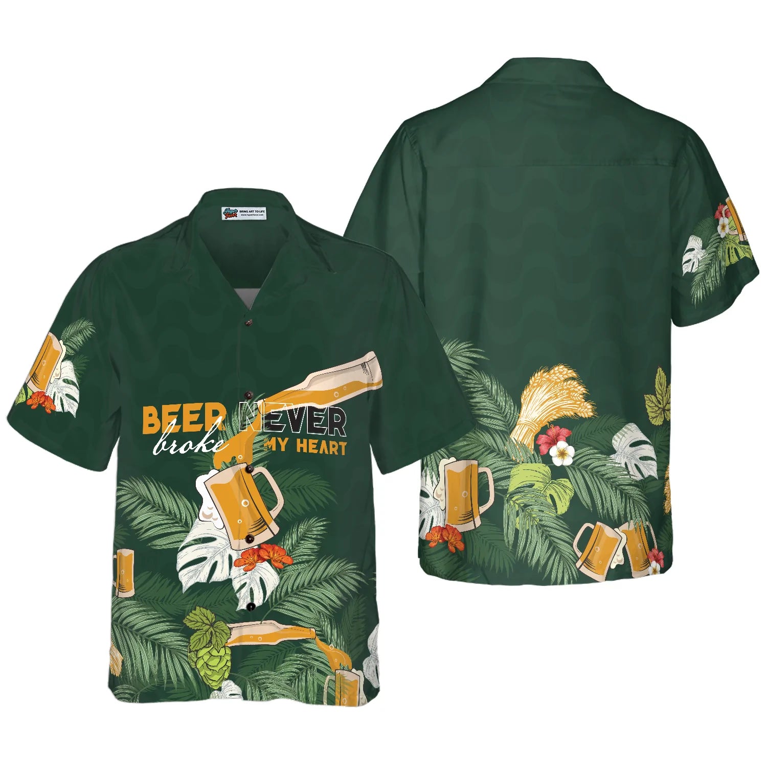 Beer never broke my heart Hawaiian Shirt For Men, Beer Lovers Aloha Shirts, International Beer Day Shirt, Beer Tropical Summer, Tropical Flowers, Tropical Leaves For Men, Perfect Gift For Beer Lovers, Friends, Husband, Boyfriend, Family