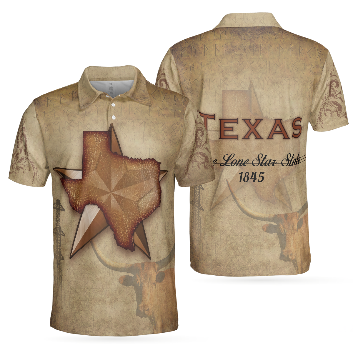 Texas The Lone Star State Polo Shirt, Texas State Map Longhorn Polo Shirt, Texas Proud Shirt - Perfect Gift For Men