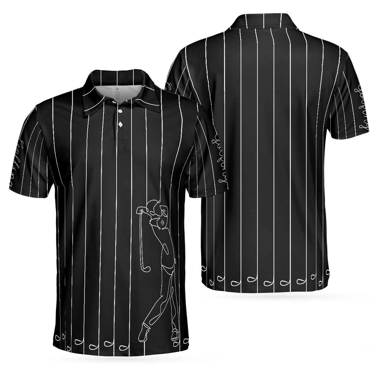 Men Polo Shirt - Black & White Single Line Continuous Golfer Shirt Polo Shirt, Vertical Lines Golfing Polo Shirt, Best Golf Shirt For Men