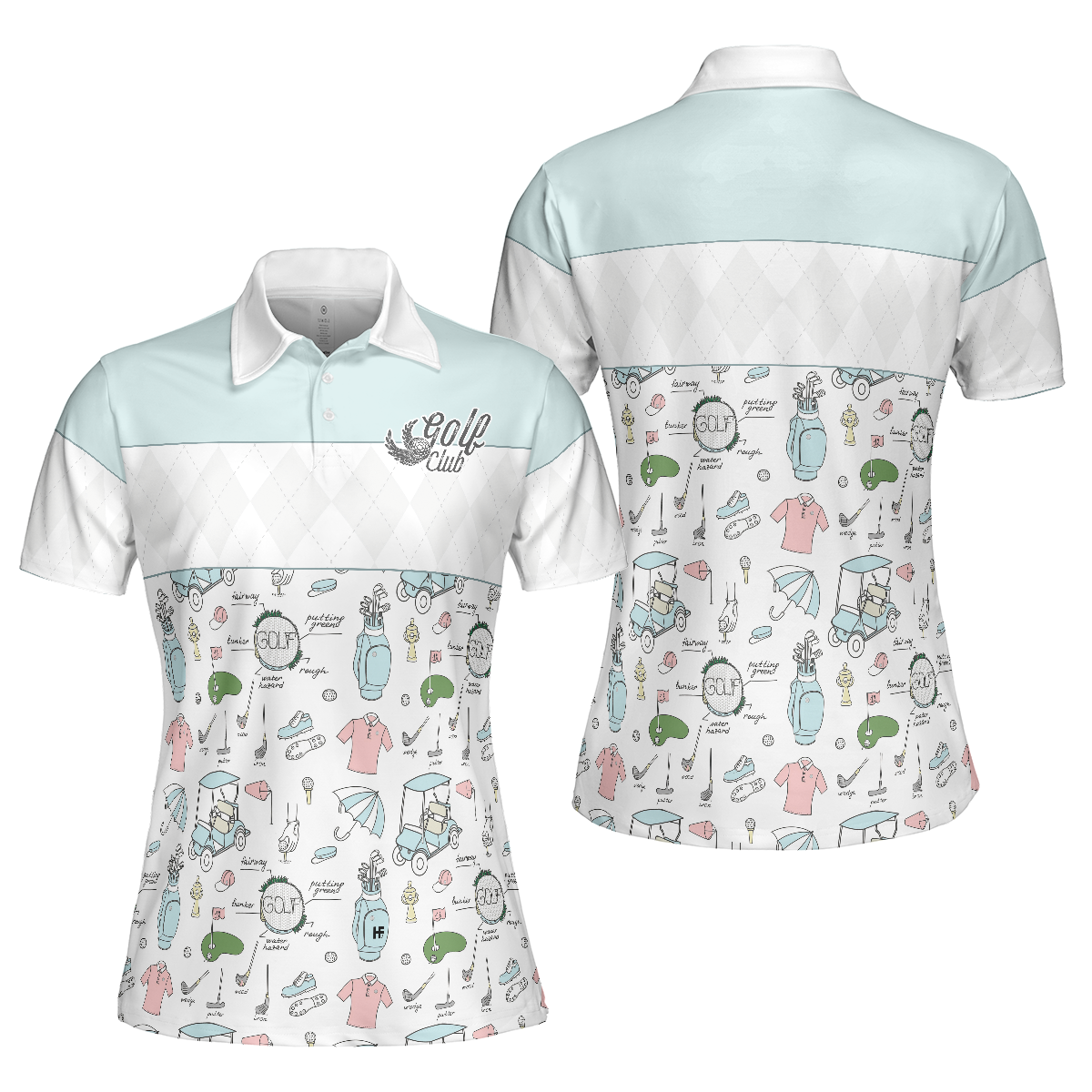 Golf Life In Blue Short Sleeve Women Polo Shirt, Golf Symbol And Argyle Pattern Polo Shirt For Ladies, Best Golf Shirt For Female