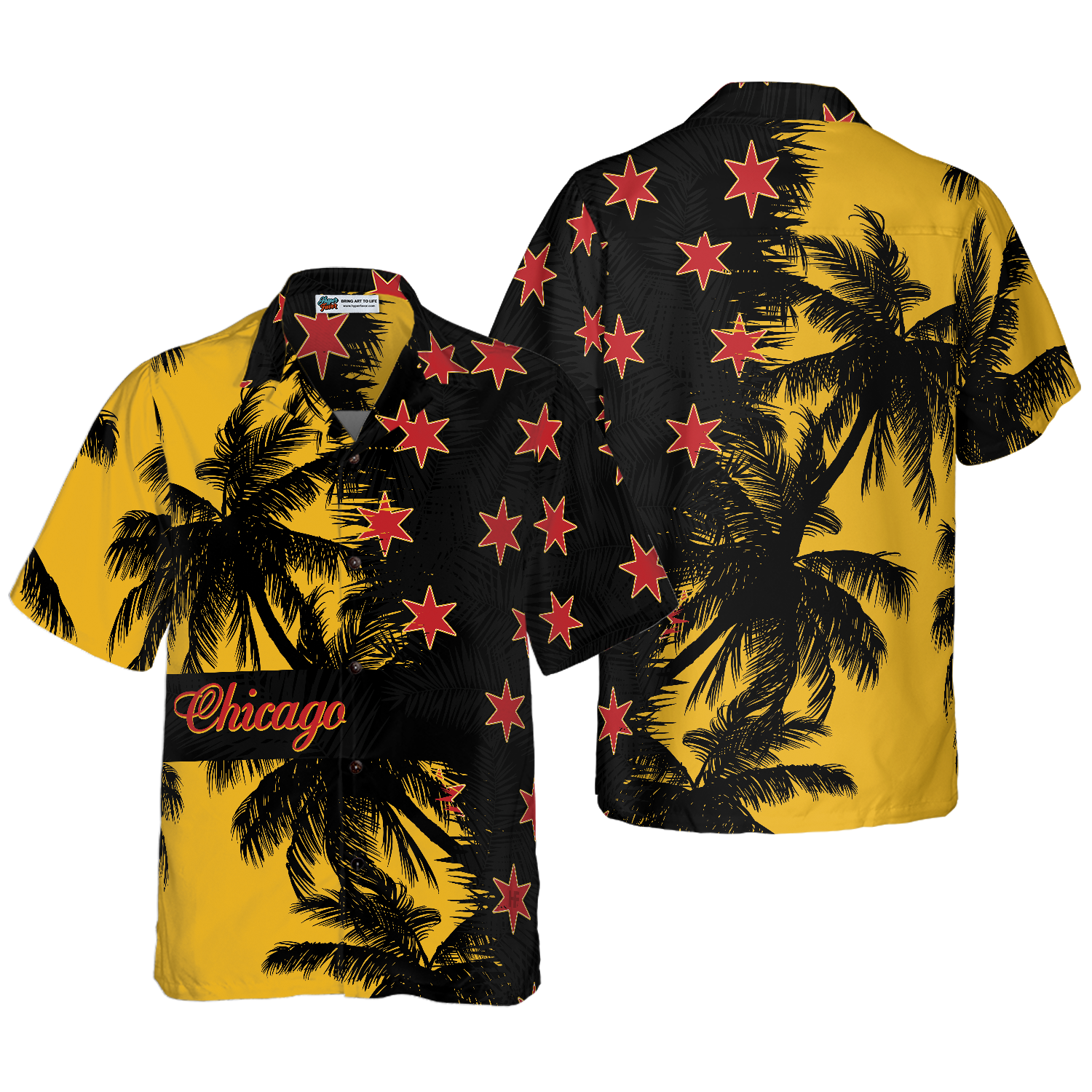 Black & Yellow Chicago Hawaiian Shirt - Perfect Gift For Friends, Husband, Boyfriend, Family