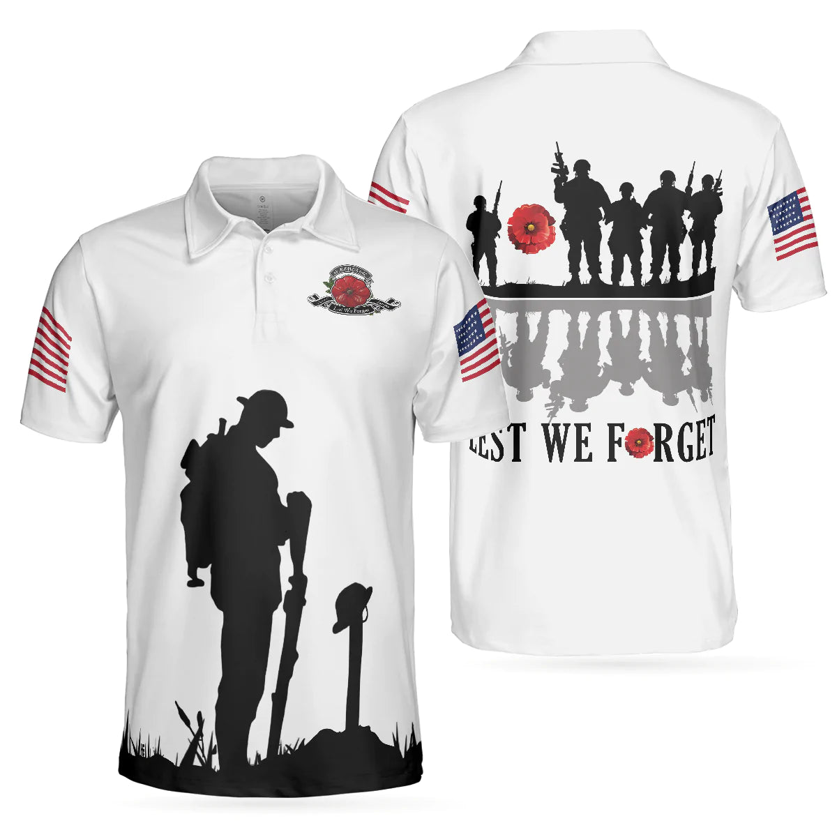 White American Flag Veteran's Day Men Polo Shirt, Lest We Forget Veteran Polo Shirt, Best Gift For Veterans