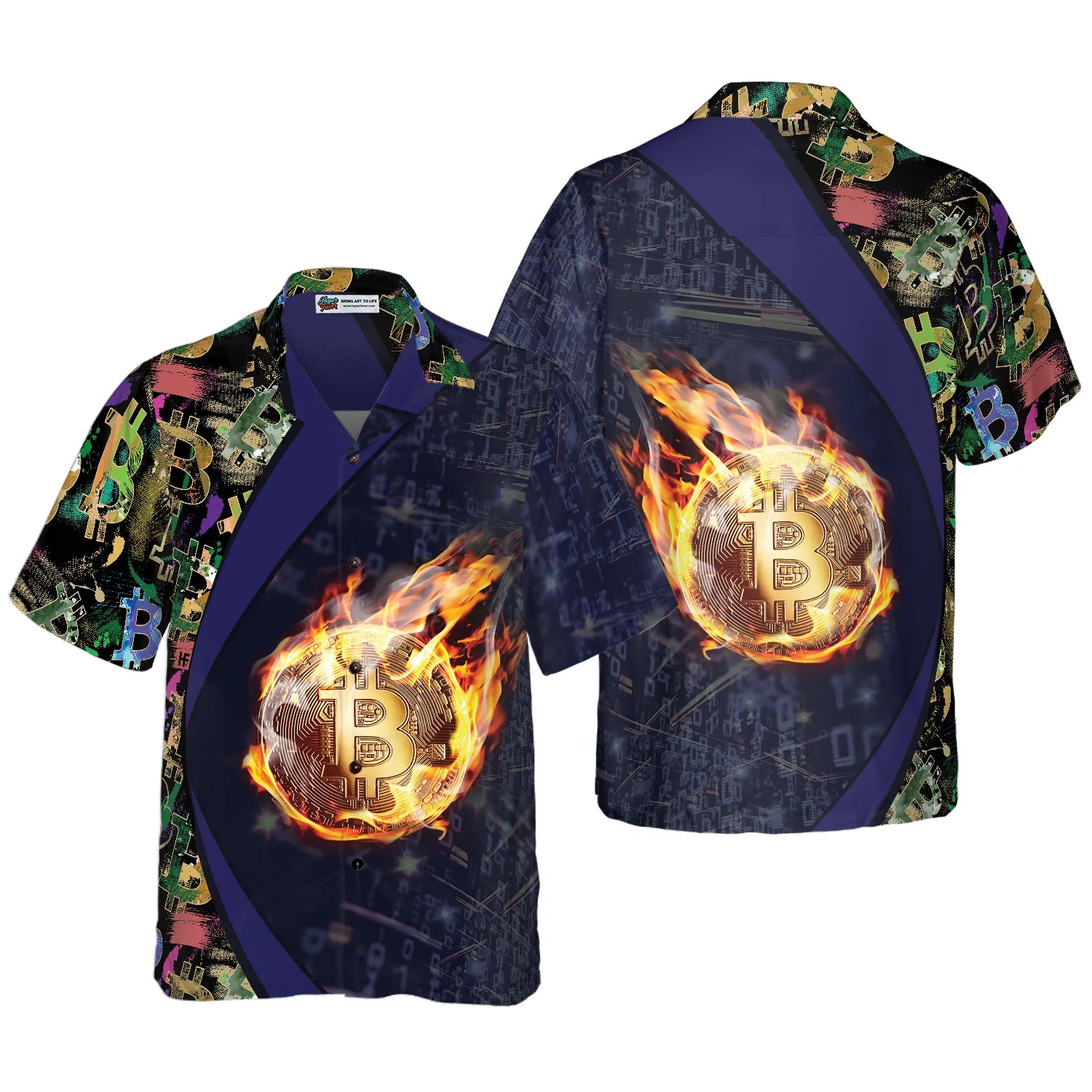 Bitcoin Block Chain Flame Hawaiian Shirt, Bitcoin Aloha Shirt For Men - Perfect Gift For Bitcoin Lovers, Family, Friends, Husband, Boyfriend