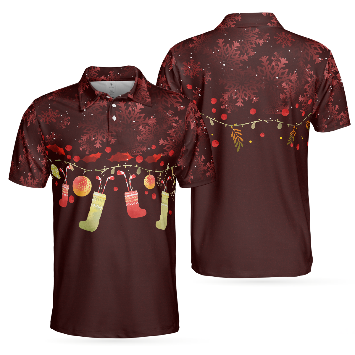 Christmas Golf Polo Shirts - Mens Golf Polo Shirts Short Sleeve - Red Christmas Pattern Shirt Dry Fit - Christmas Shirt Idea Gift For Men - Best Gift For Golf Lovers