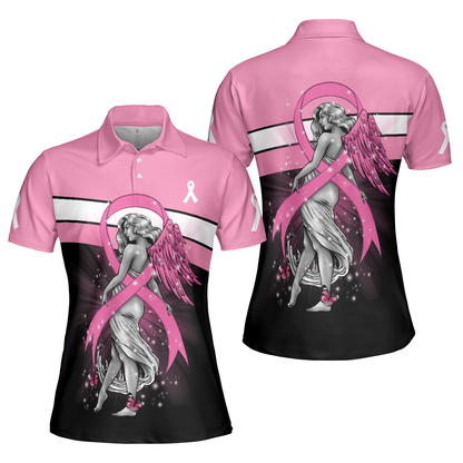 Breast Cancer Angel Breast Cancer Awareness, Short Sleeve Women Polo Shirt, Pink Shirt Best Gift For Women, Gift For Ladies