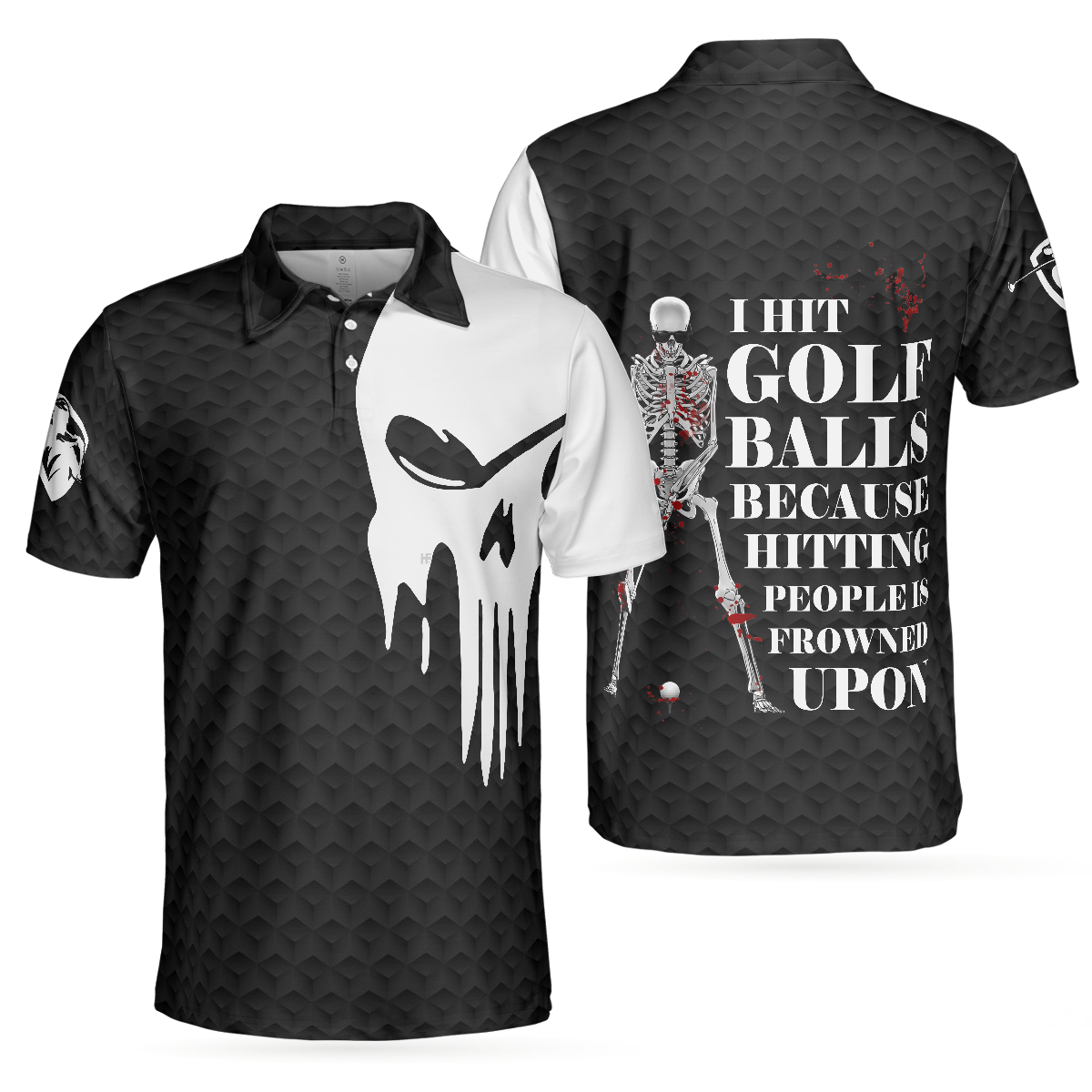 I Hit Golf Ball Polo Shirt, Black And White Golf Shirt Design With Sayings, Scary Skeleton Golf Shirt, Best Gift For Men