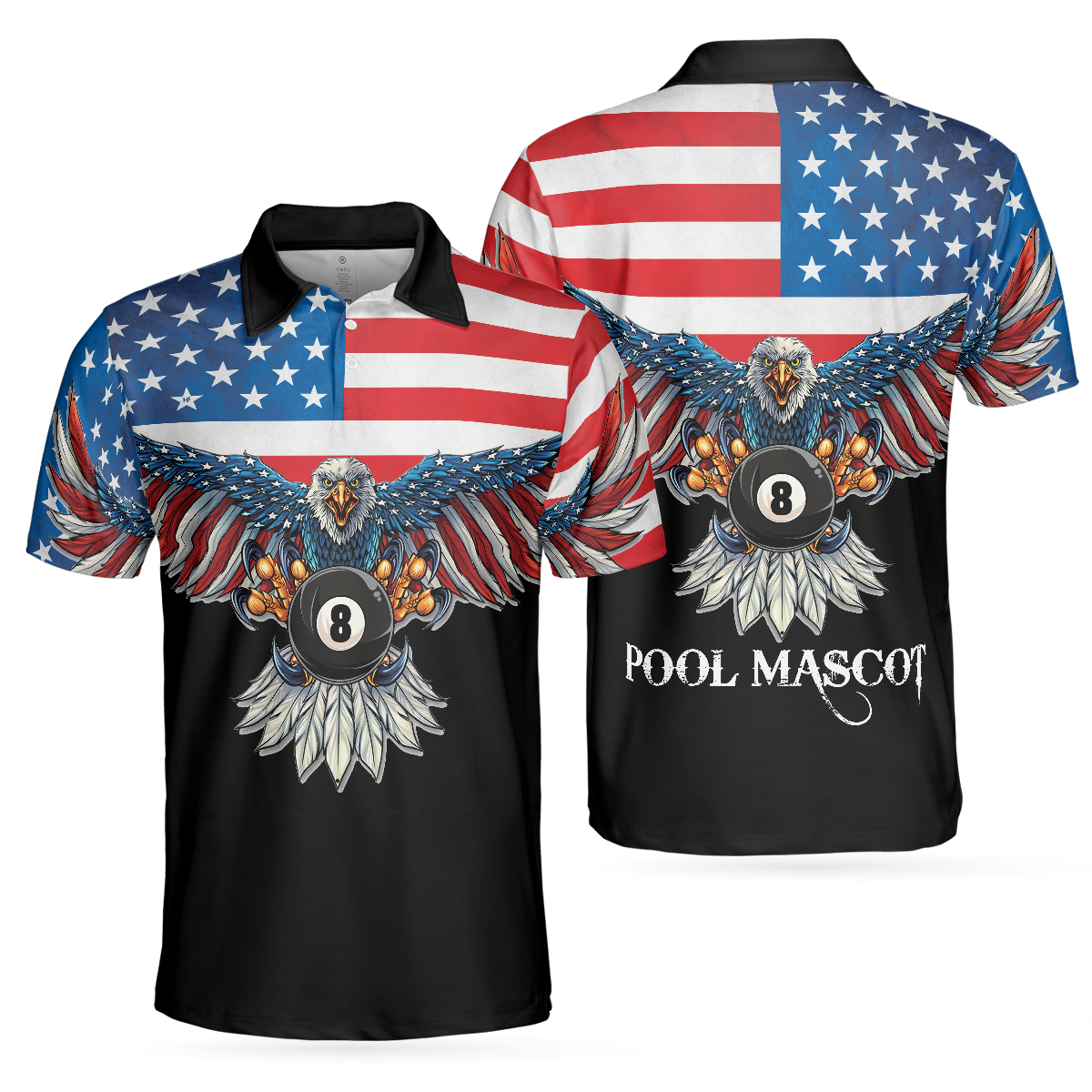 Billiards American Eagle Pool Mascot Men Polo Shirt, Cool American Flag Billiards Shirt For Men, Best Billiards Gift Idea, Gift For Billiards Lovers