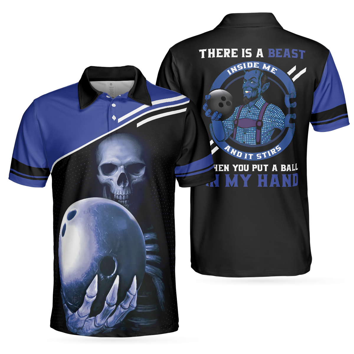 Skull Bowling Polo Shirt, Satanic Skeleton Bowler Bowling Shirt For Men - Perfect Gift For Men, Halloween, Bowling Players