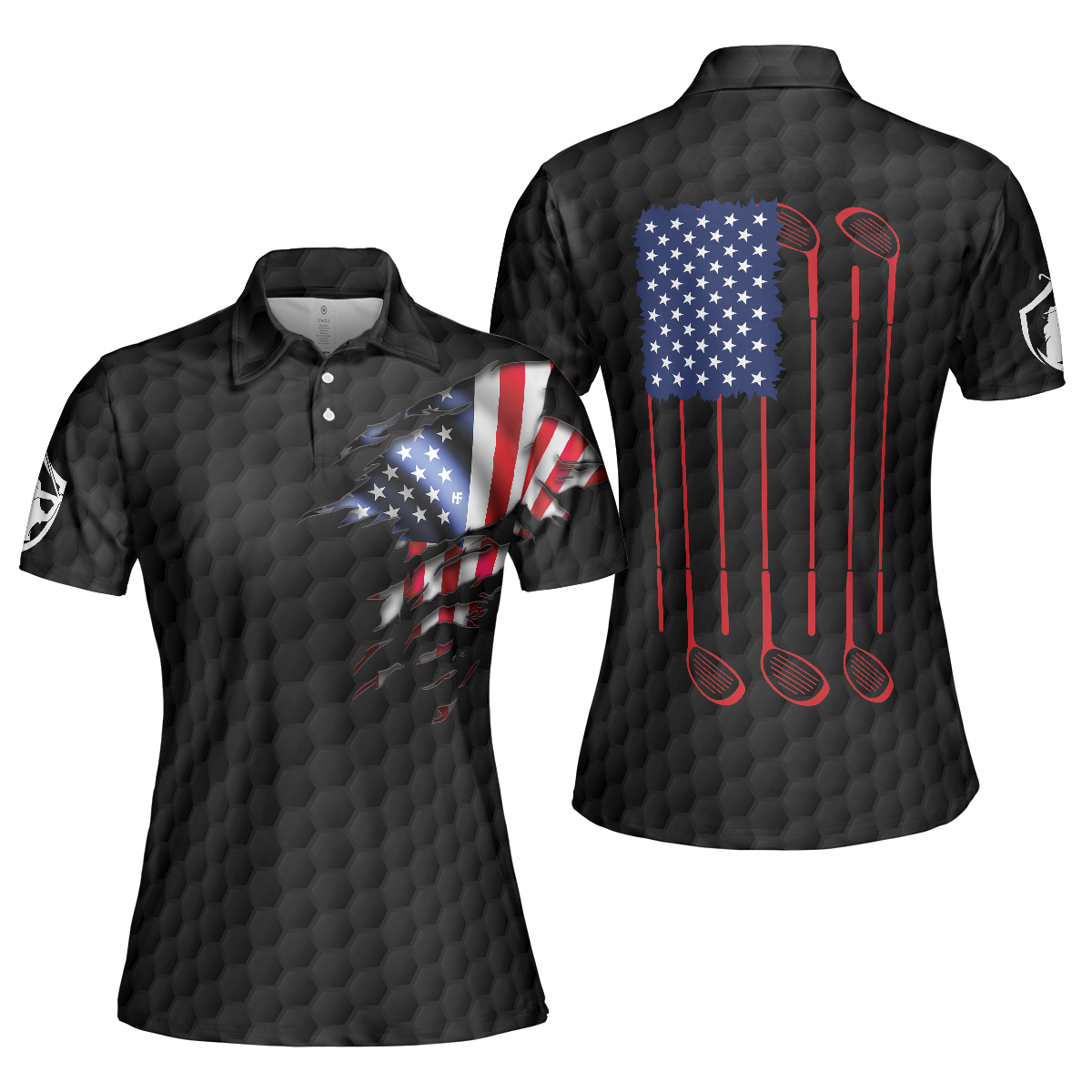 American Women Golfer Black Version Golf Short Sleeve Women Polo Shirt, American Flag Ladies Golf Shirt, Gift For Golfers