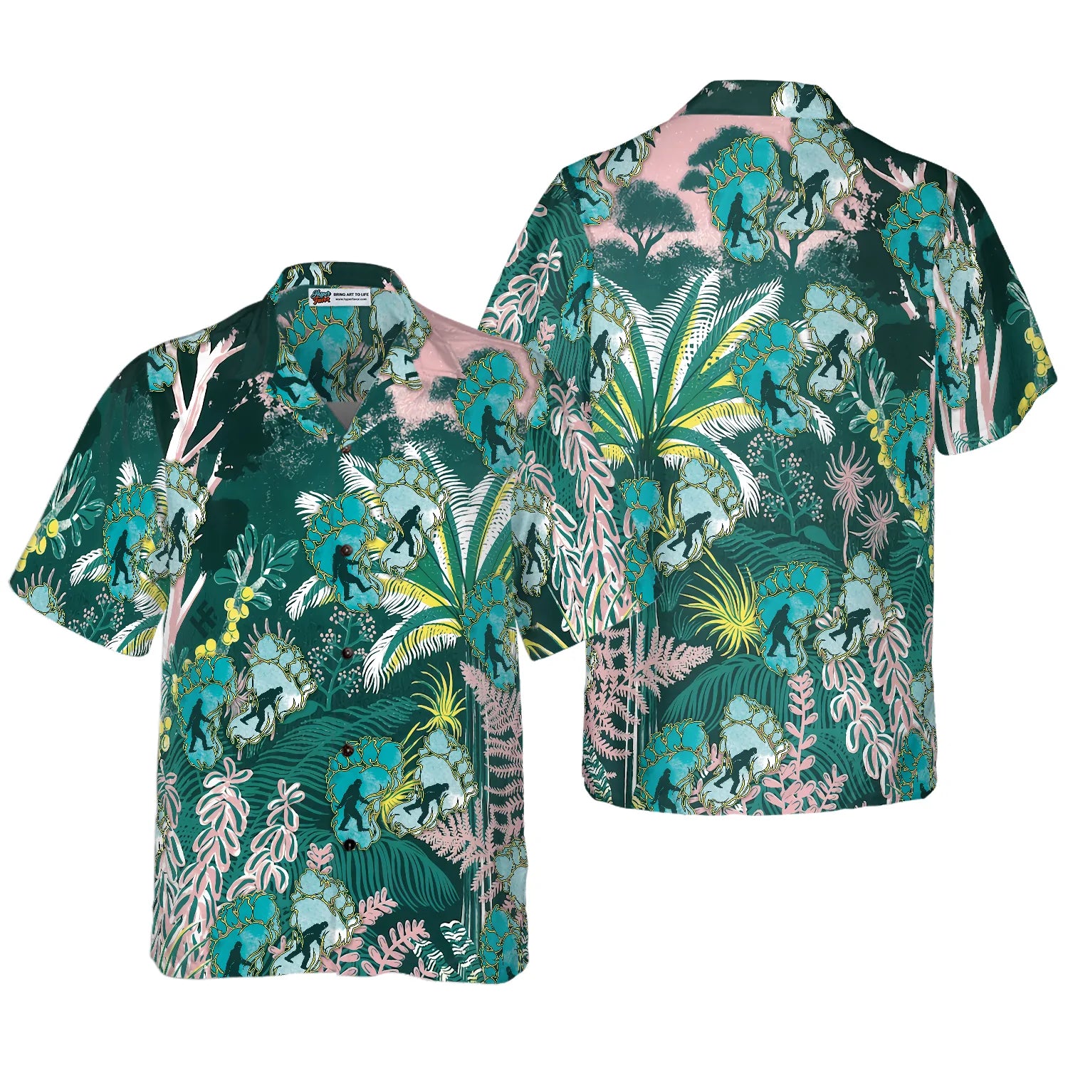 Tropical Forest Bigfoot Hawaiian Shirt, Tropical Floral And Leaves Bigfoot Shirt For Men, Aloha Tropical Summer Leaves Shirt For Men, Perfect Gift For Summer Tropical Lovers, Friends, Husband, Boyfriend, Family