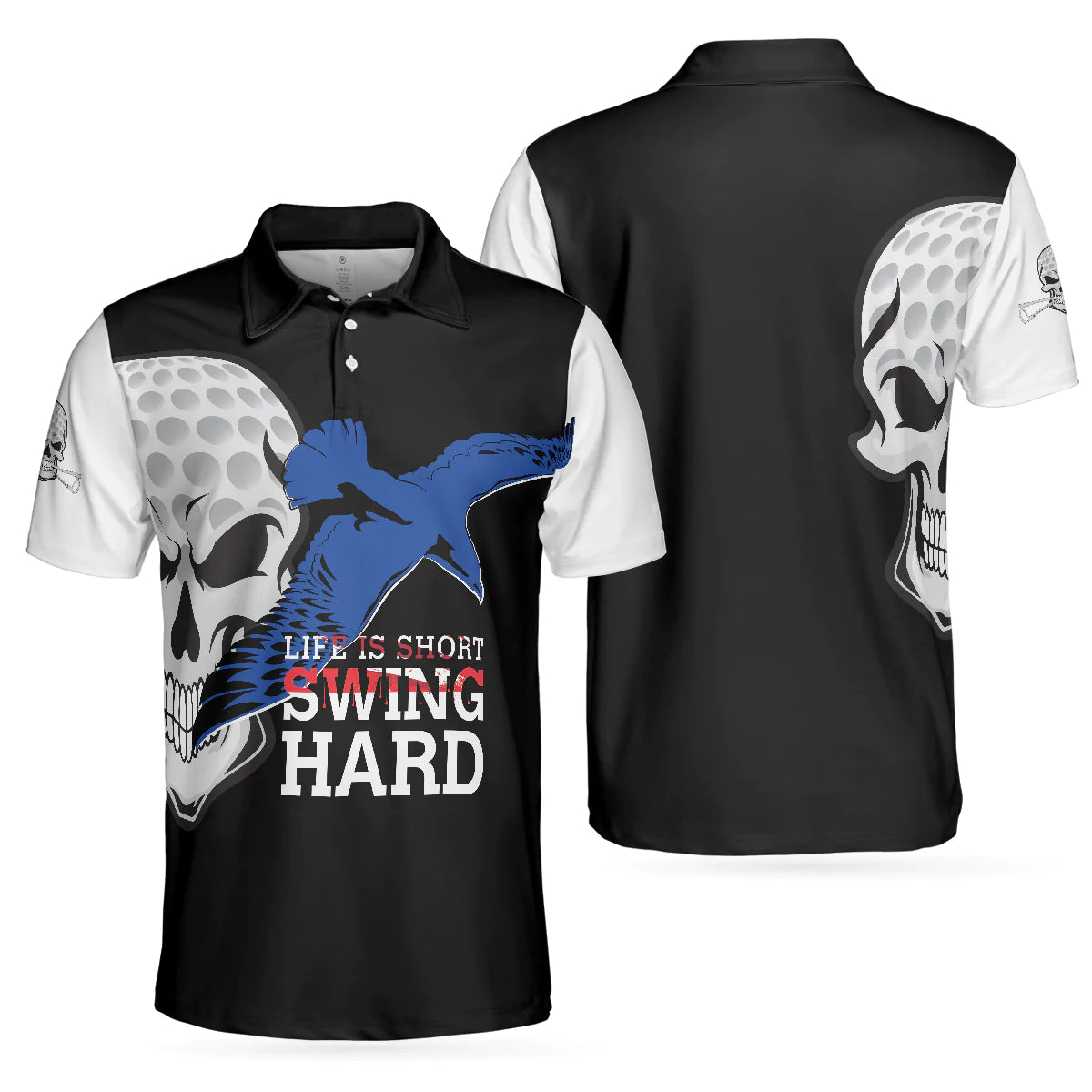 Life is Short Swing Hard Skull Albatross Polo Shirt, Golf Shirt For Men, Cool Gift For Golfers