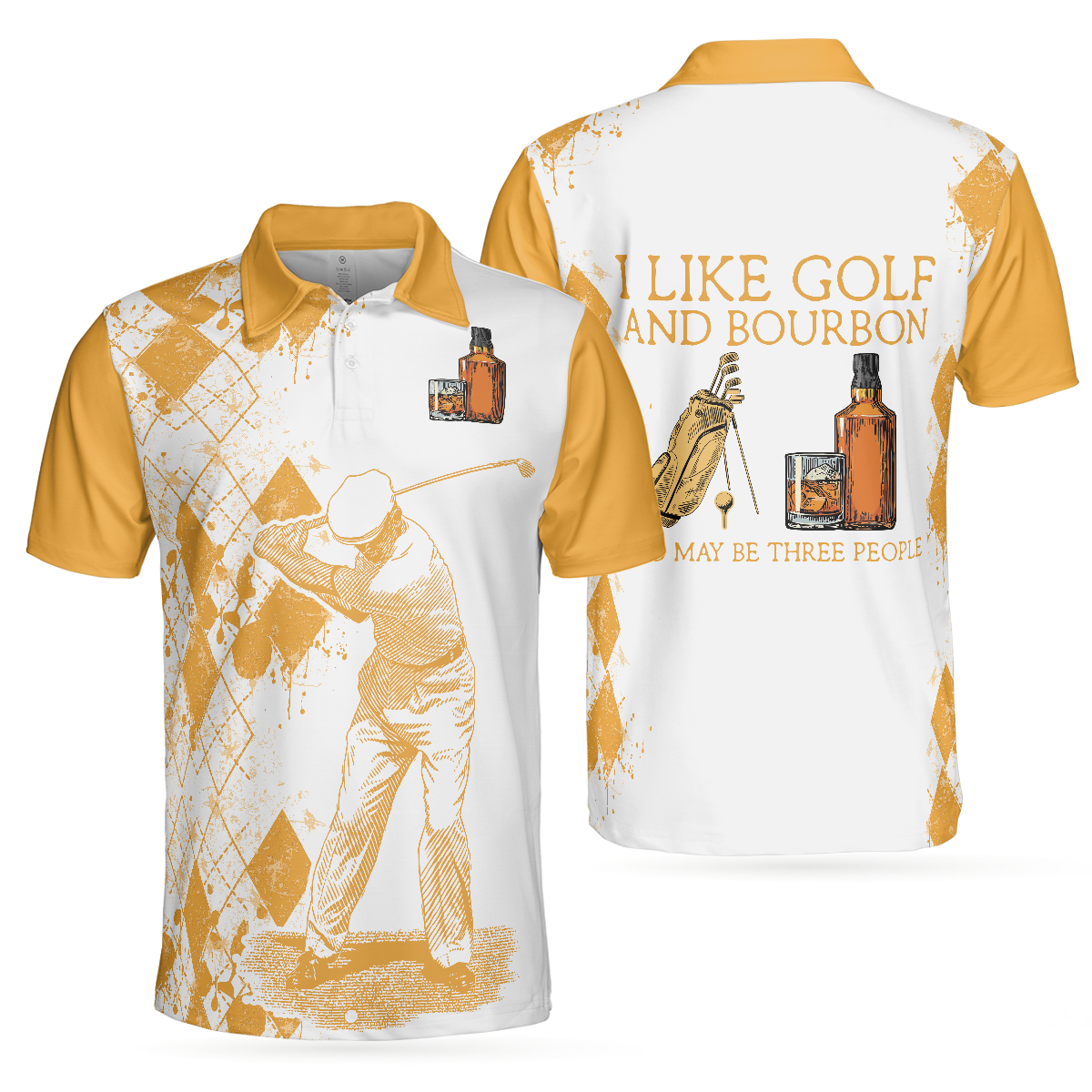 Orange Argyle Pattern Golf Men Polo Shirt, Golf And Wine Shirt For Male Players, Funny Golf Shirt With Sayings