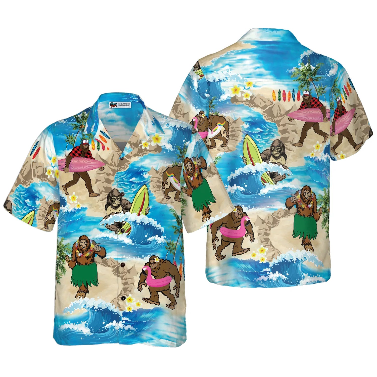 Bigfoots Are On Summer Vacation Bigfoot Hawaiian Shirt, Tropical Aloha Wave Surfing Bigfoot Shirt For Men, Perfect Gift For Summer Lovers, Friends, Husband, Boyfriend, Family