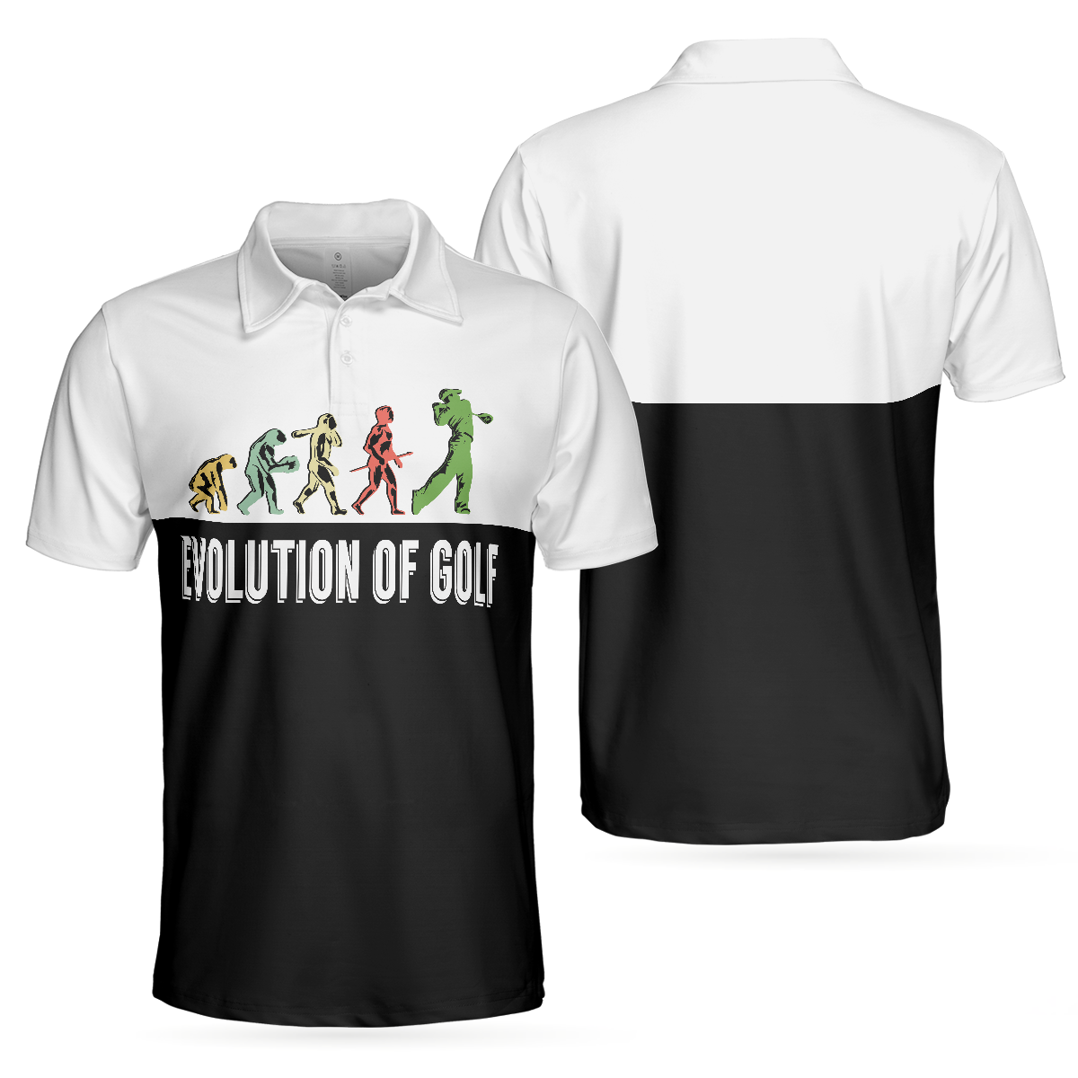 Golf Evolution Vintage Short Sleeve Men Polo Shirt, Elegant Back And White Polo Shirt, Best Golf Shirt For Men