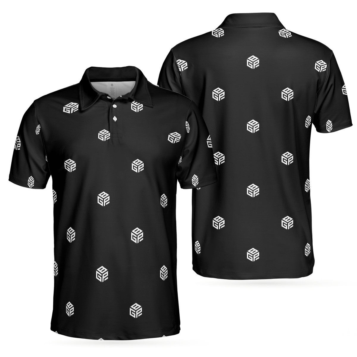 Beyond Golf Performance Logo Pattern Black Men Polo Shirt, Best Golf Shirt For Men, Gift For Golfers