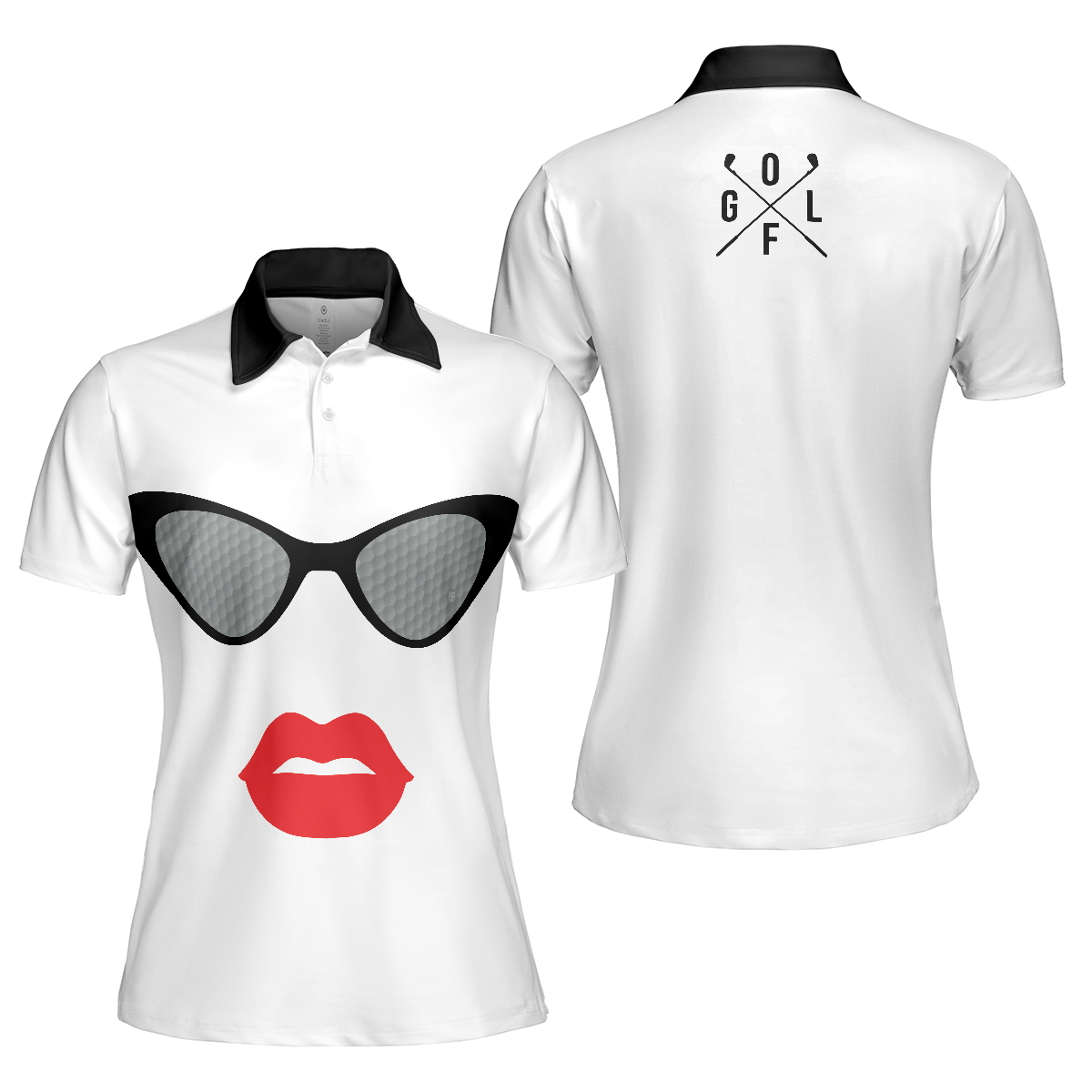 Sunglasses And Sexy Red Lips Women Polo Shirt, Unique White Golf Shirt For Ladies, Golf Short Sleeve Women Polo Shirt - Perfect Gift For Women, Ladies