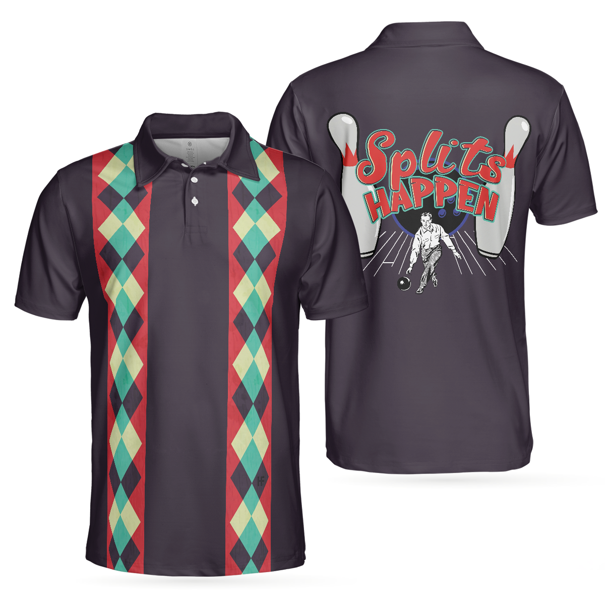 Splits Happen Bowling Polo Shirt, Plaid Pattern Polo Bowling Style Shirt For Male Bowlers, Simple Shirt Design - Perfect Gift For Men, Bowlers