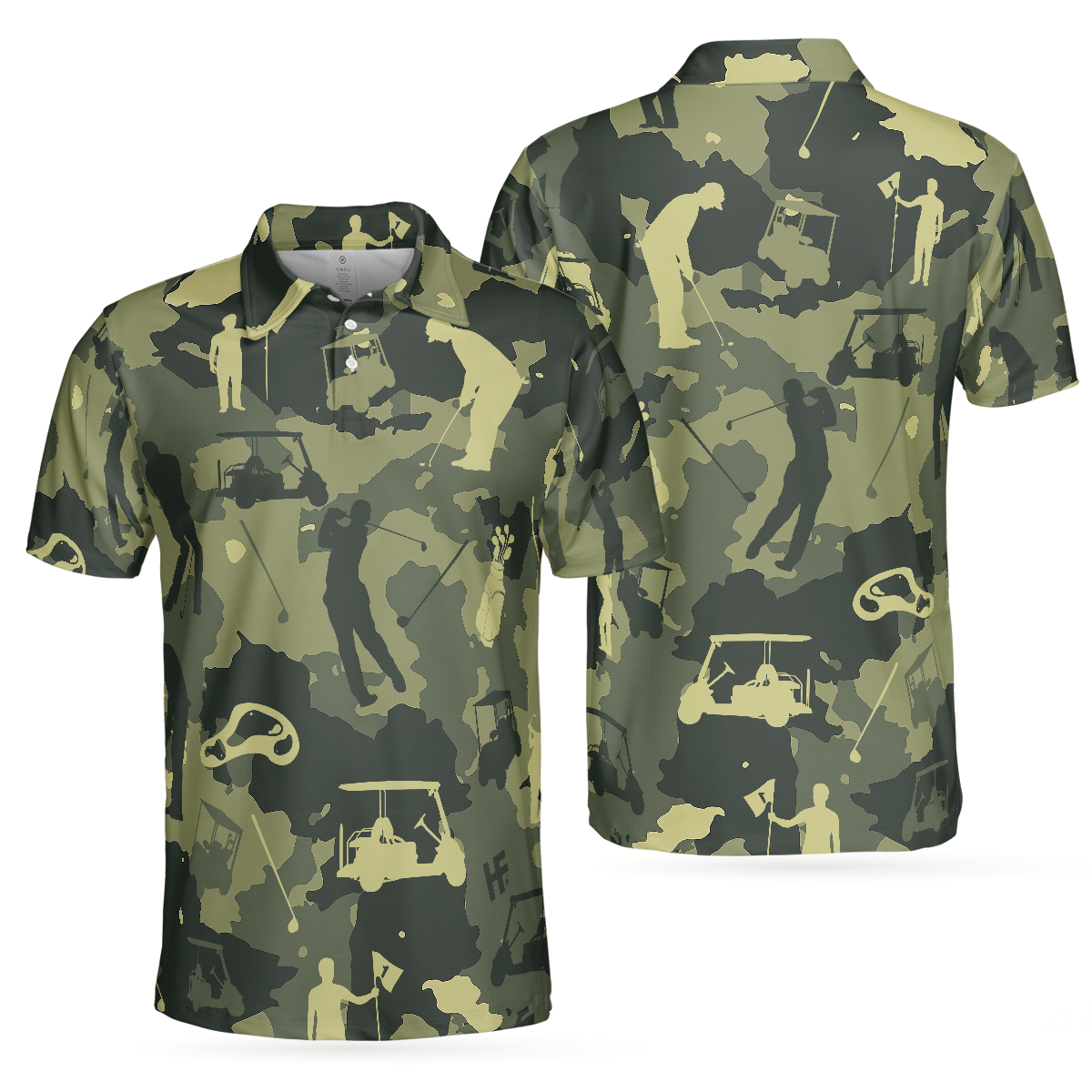 Camouflage Texture Golf Set Short Sleeve Polo Shirt, Military Polo Shirt, Camo Golf Shirt For Men