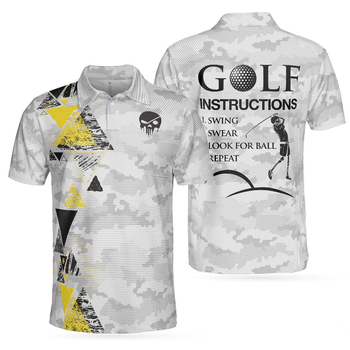 Golf Instructions Triangle And Camouflage Pattern Polo Shirt, Short Sleeve Men Polo Shirt, Best Gift For Men Golfers