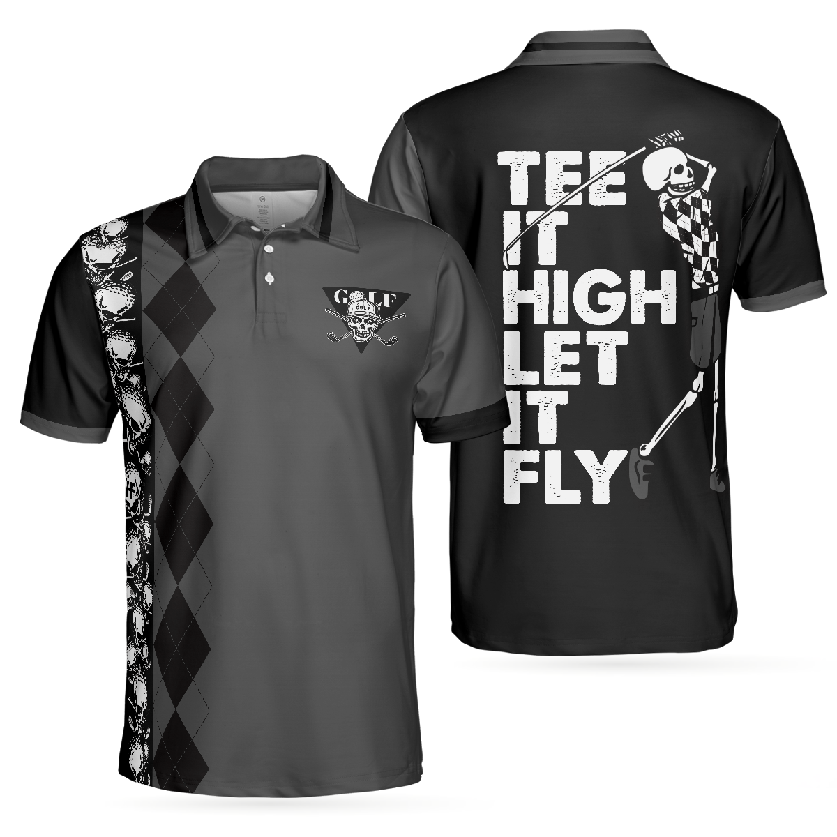 Tee It High Let It Fly Polo Shirt, Skull Play Golf Short Sleeve Men Polo Shirt - Perfect Gift For Men, Golfers