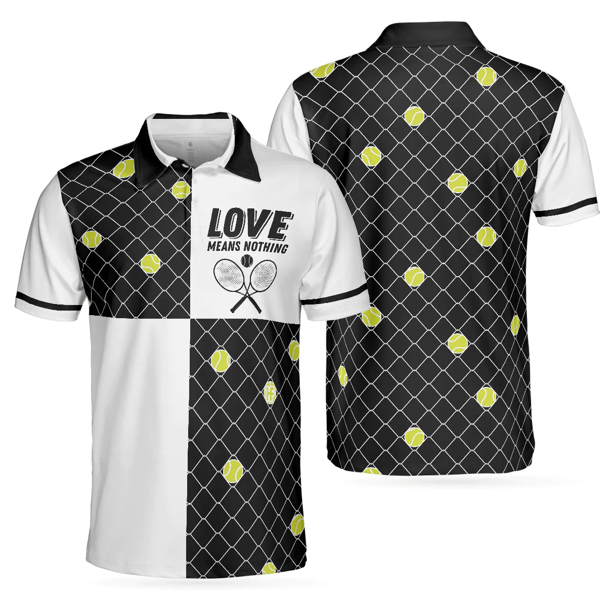 Men Polo Shirt - Love Means Nothing Tennis Polo Shirt - Gift For Tennis player - Tennis Ball Stuck In Steal Wire Fence Polo Shirt