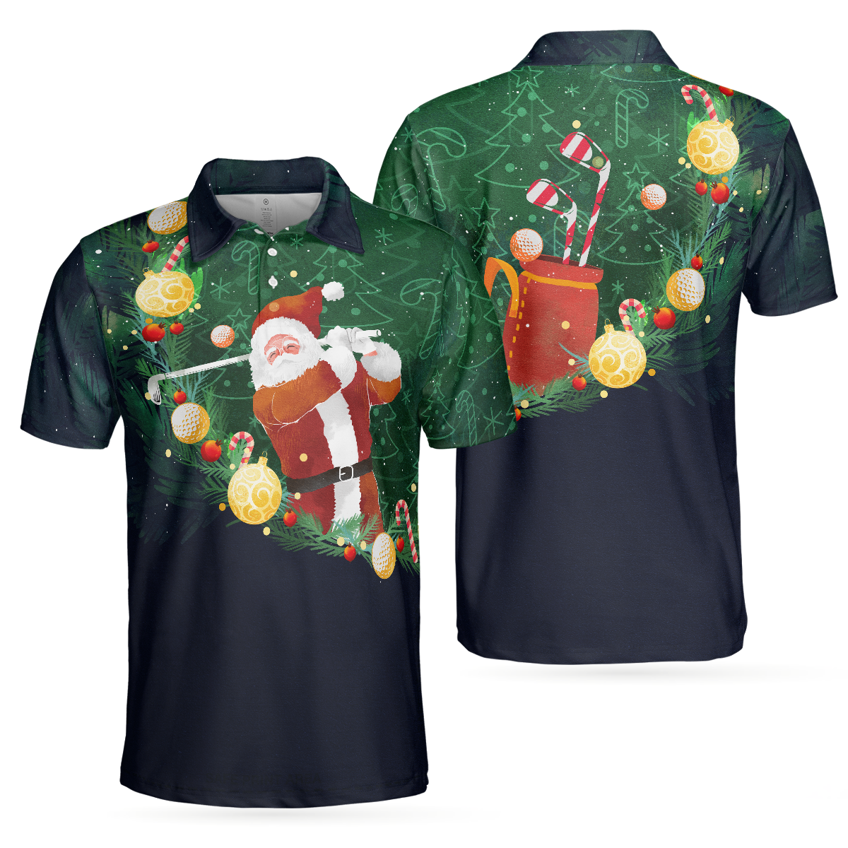 Christmas Golf Polo Shirts - Mens Golf Polo Shirts Short Sleeve- Santa Playing Golf Pattern Shirt - Christmas Shirt Idea Gift For Men - Best Gift For Golf Lovers