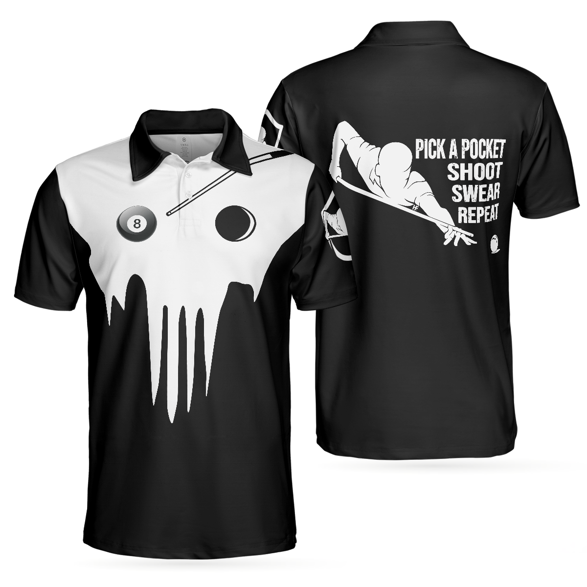 Skull Billiards Polo Shirt, Black And White Billiards Shirt For Billiards Lovers, Basic Shirt Design For Men - Perfect Gift For Men, Billiard Players